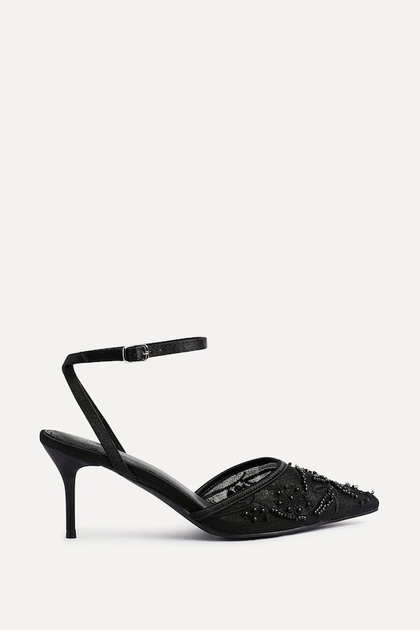Linzi Serenade Black Beaded Mesh Court Heels