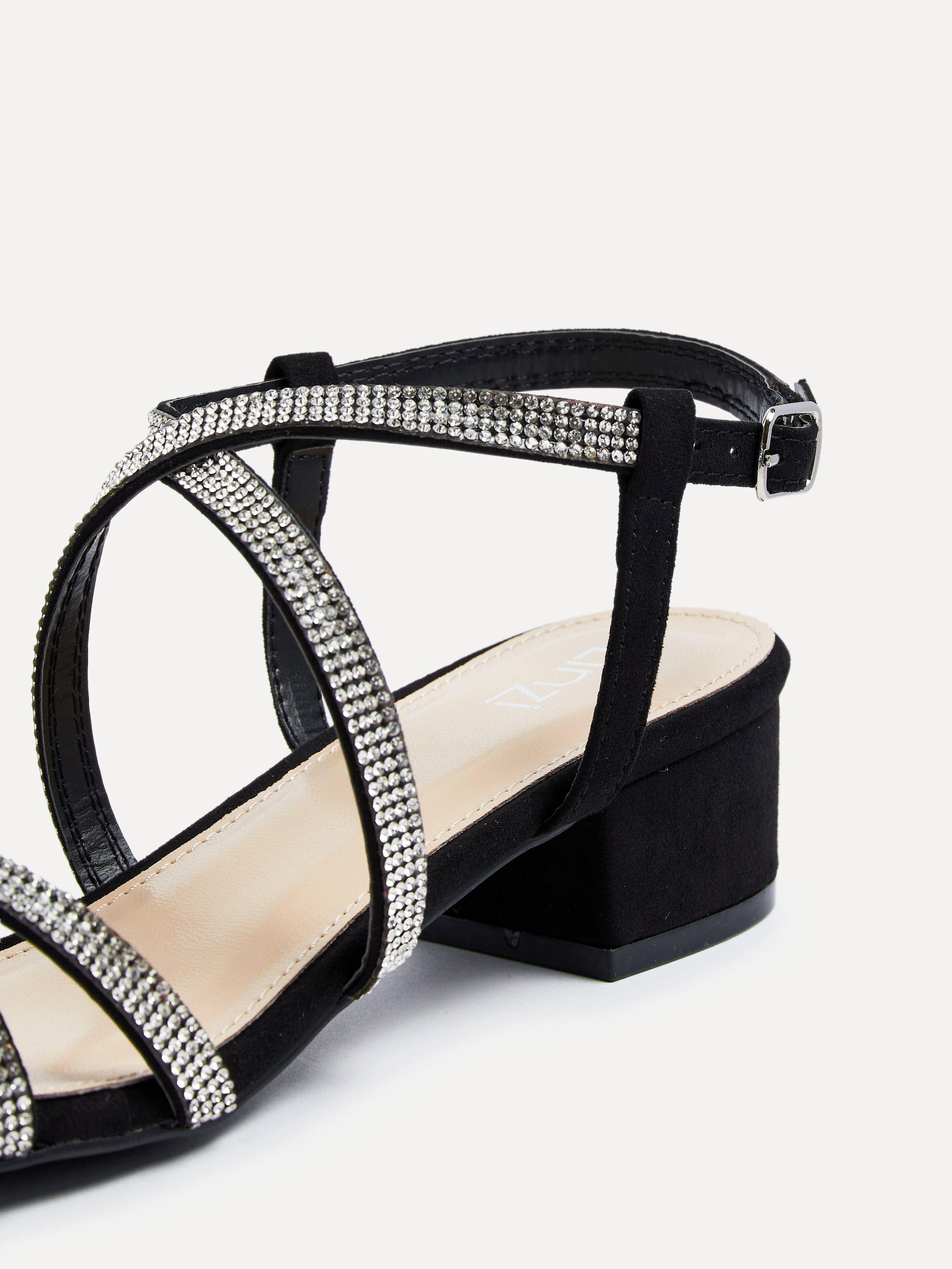 Linzi Glow Black Faux Suede Crossover Diamante Straps Low Block Heeled Sandal image 5