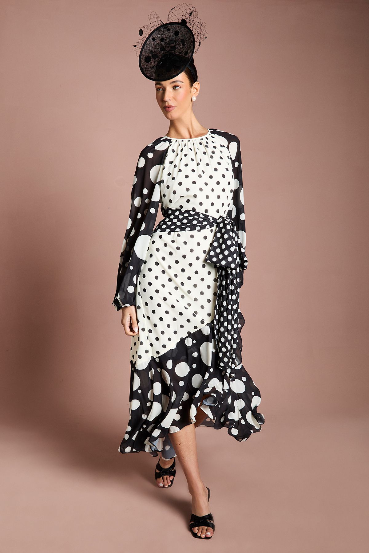 Coast Lisa Tan Mixed Spot Print Wrap Maxi Dress Mono