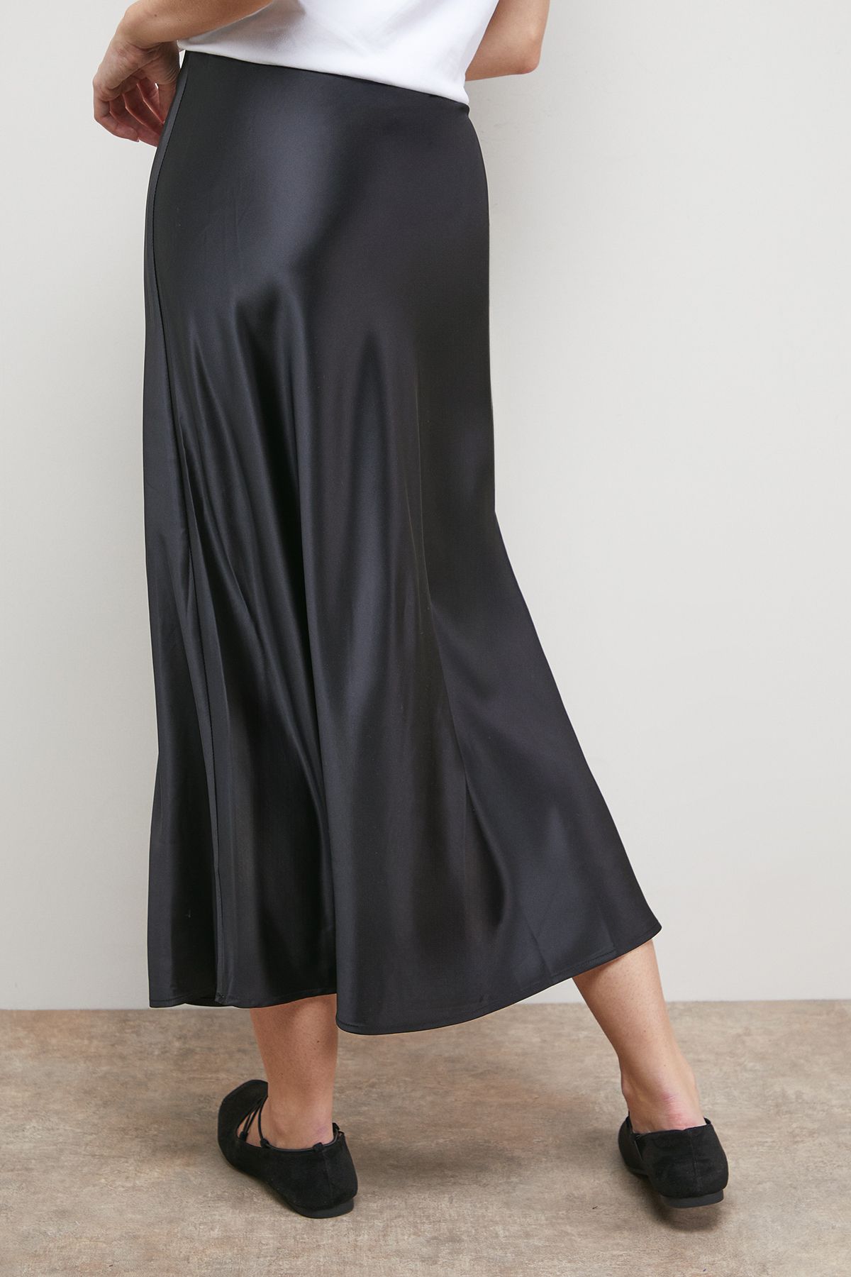 Oasis Bias Cut Satin Midi Skirt Black image 3