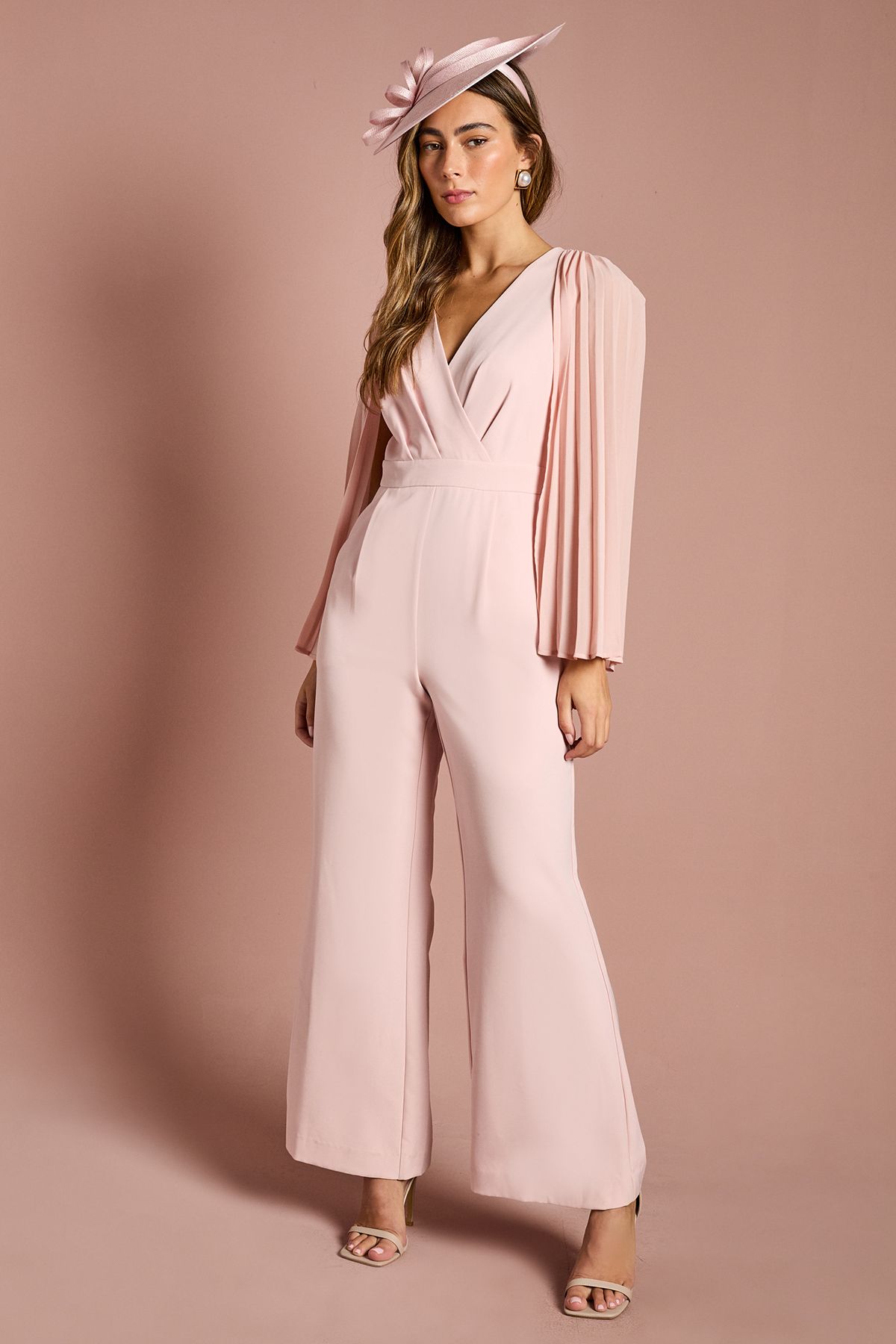 Coast V Neck Pleated Long Sleeve Jumpsuit Blush image 1