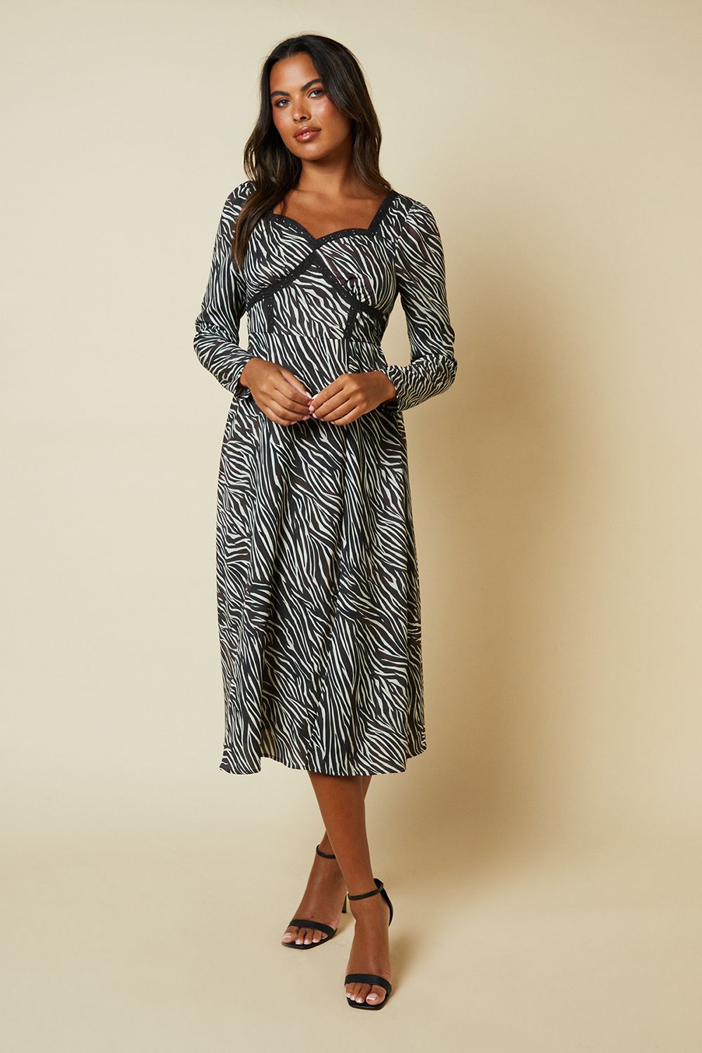 Dorothy Perkins Zebra Lace Front Midi Dress Zebra image 1