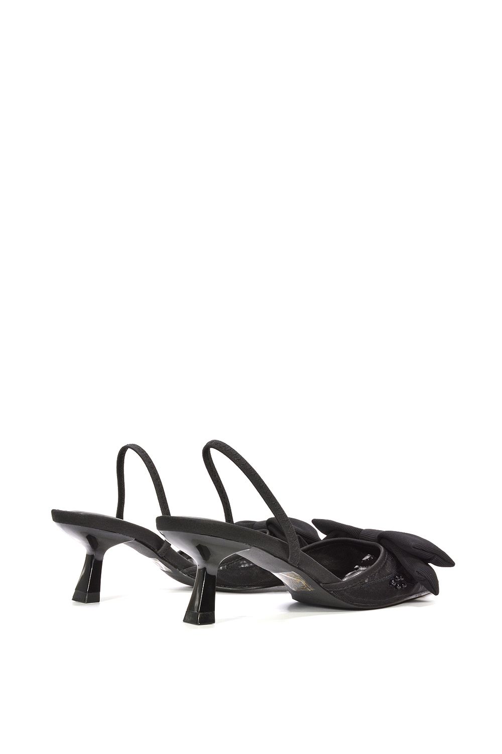 XY London 'Sara' Embroidered Mesh Pointed Toe Slingback Heels With Bow image 4