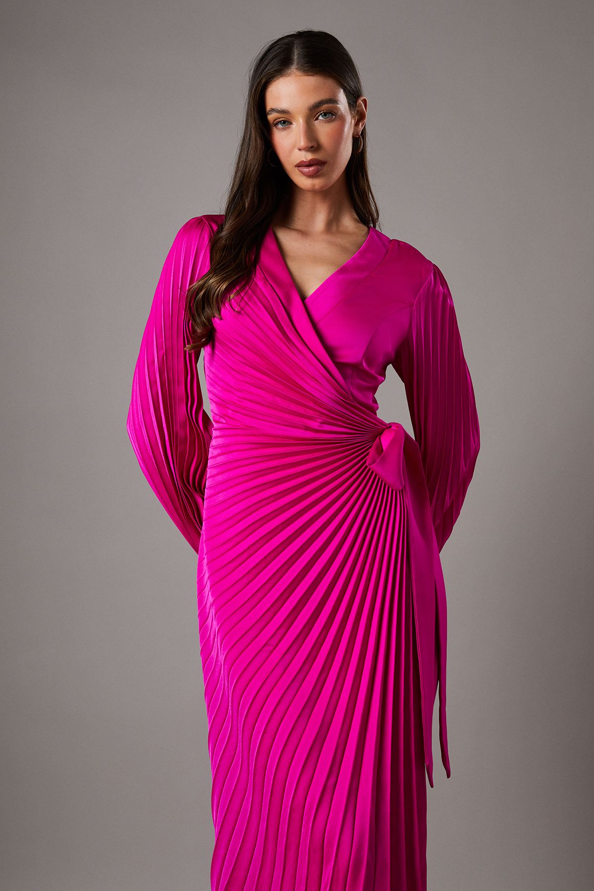 Coast Satin Pleated Wrap Dress Pink image 2