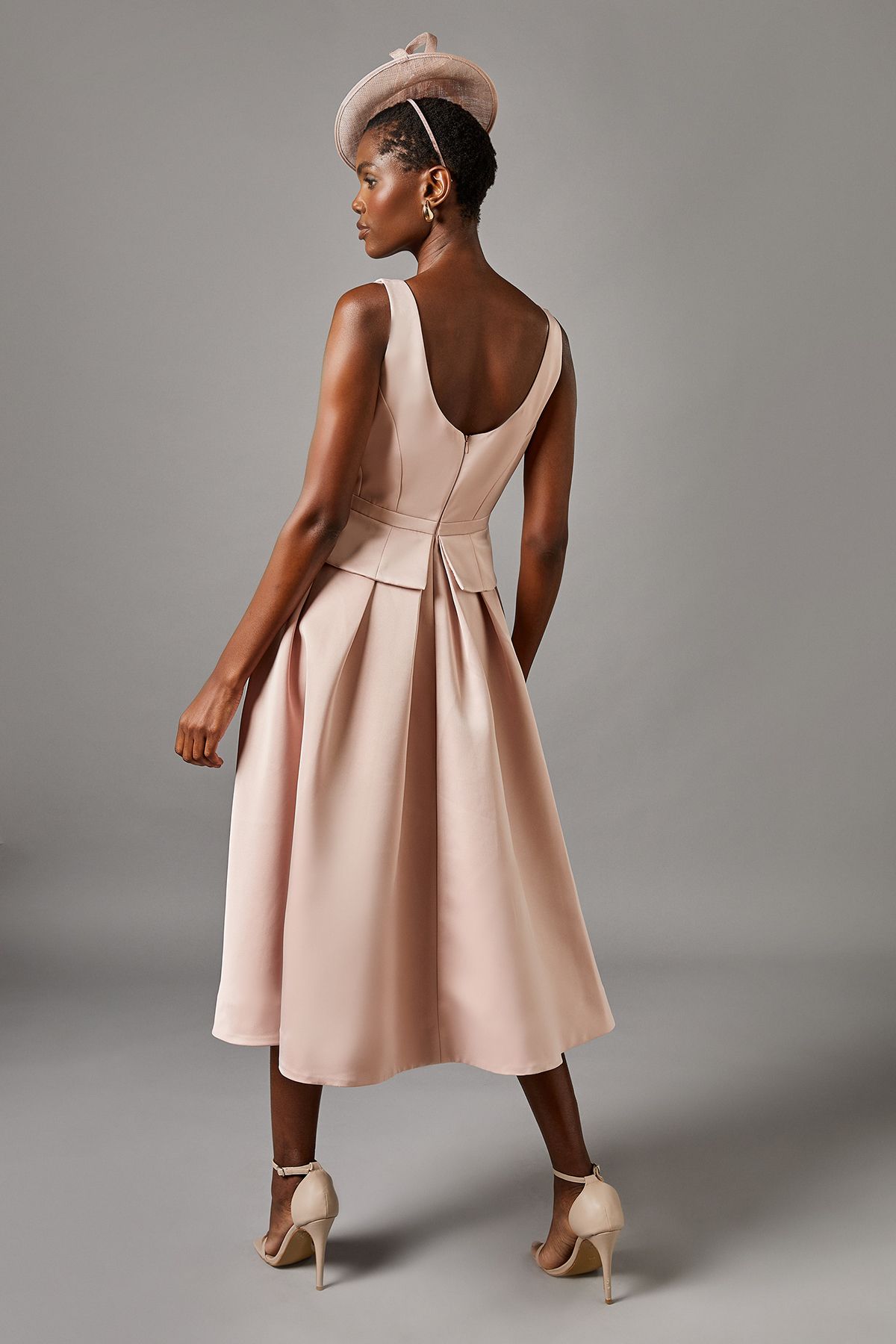 Coast Sleeveless Twill Peplum Bow Dress Pink image 3