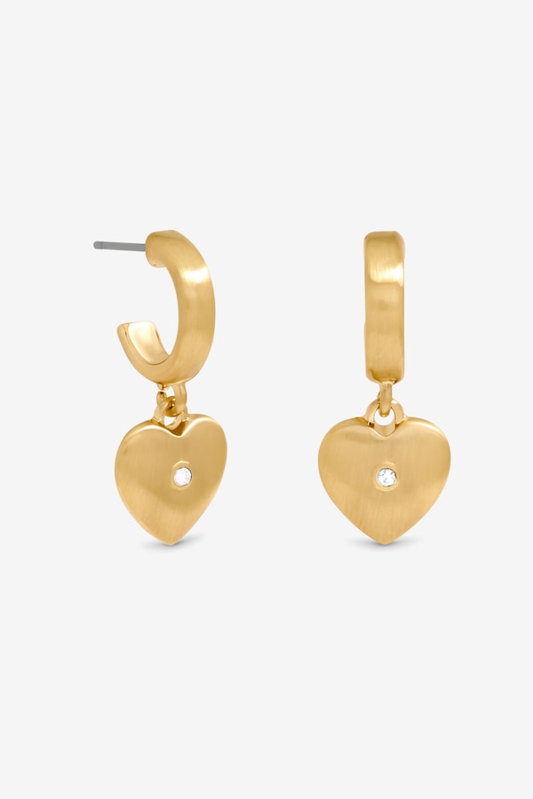 Inicio Gold Plated Brushed Heart and Crystal Hoop Earrings - Gift Pouch