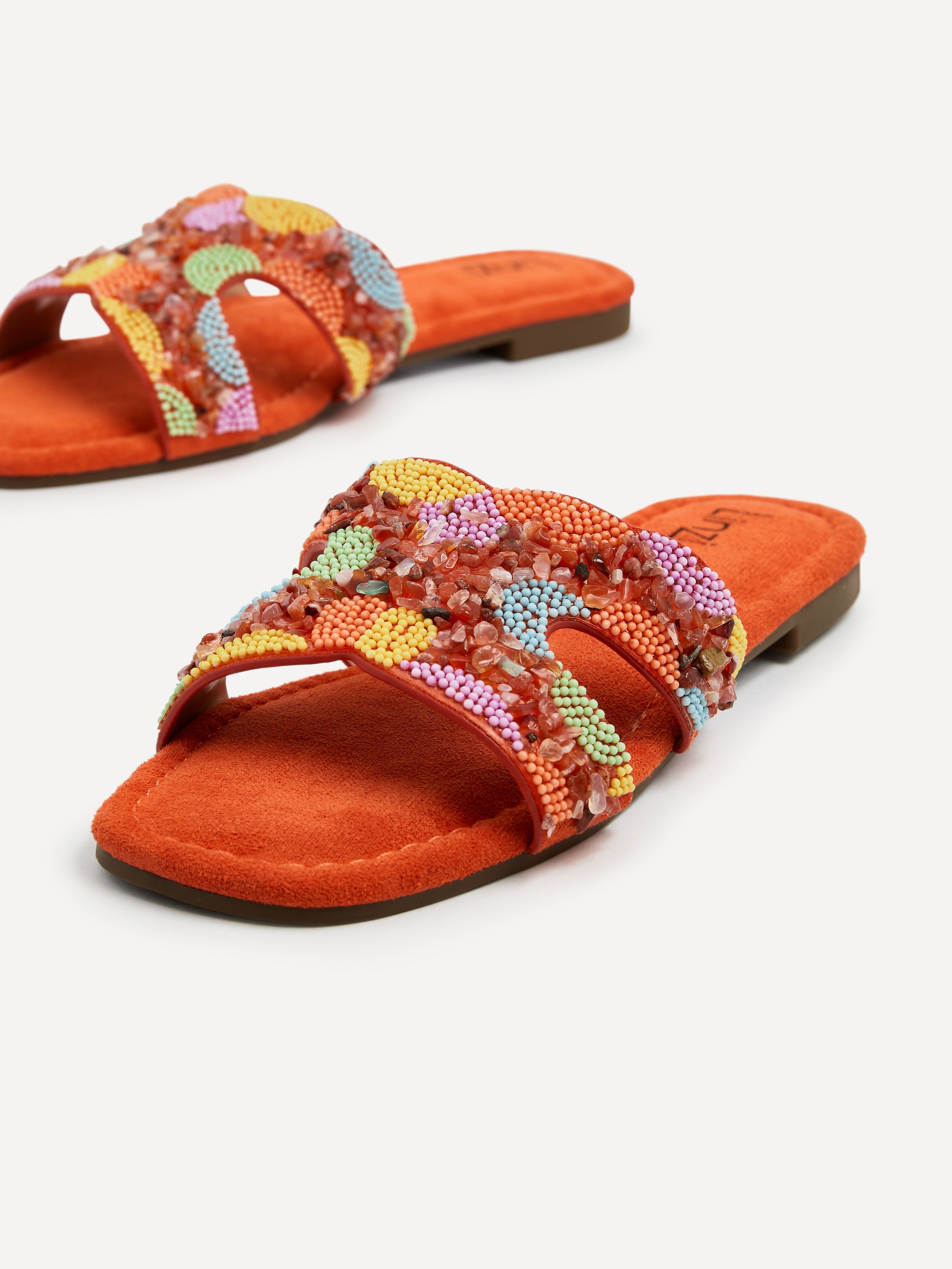 Linzi Zahara Orange Faux Suede Embellished Slider Sandal image 4
