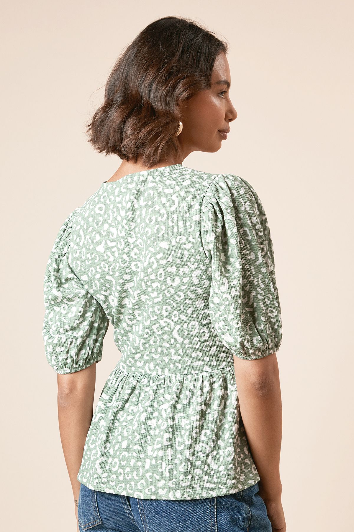 Dorothy Perkins Bow Tie Front Puff Sleeve Jersey Top Green image 5