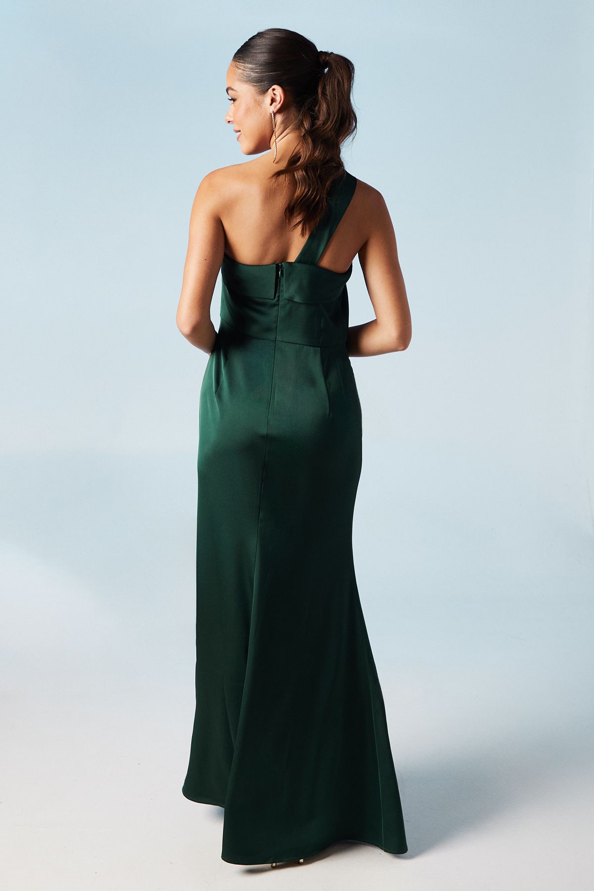 Coast Asymmetric Neckline Satin Bridesmaid Maxi Dress Emerald image 3