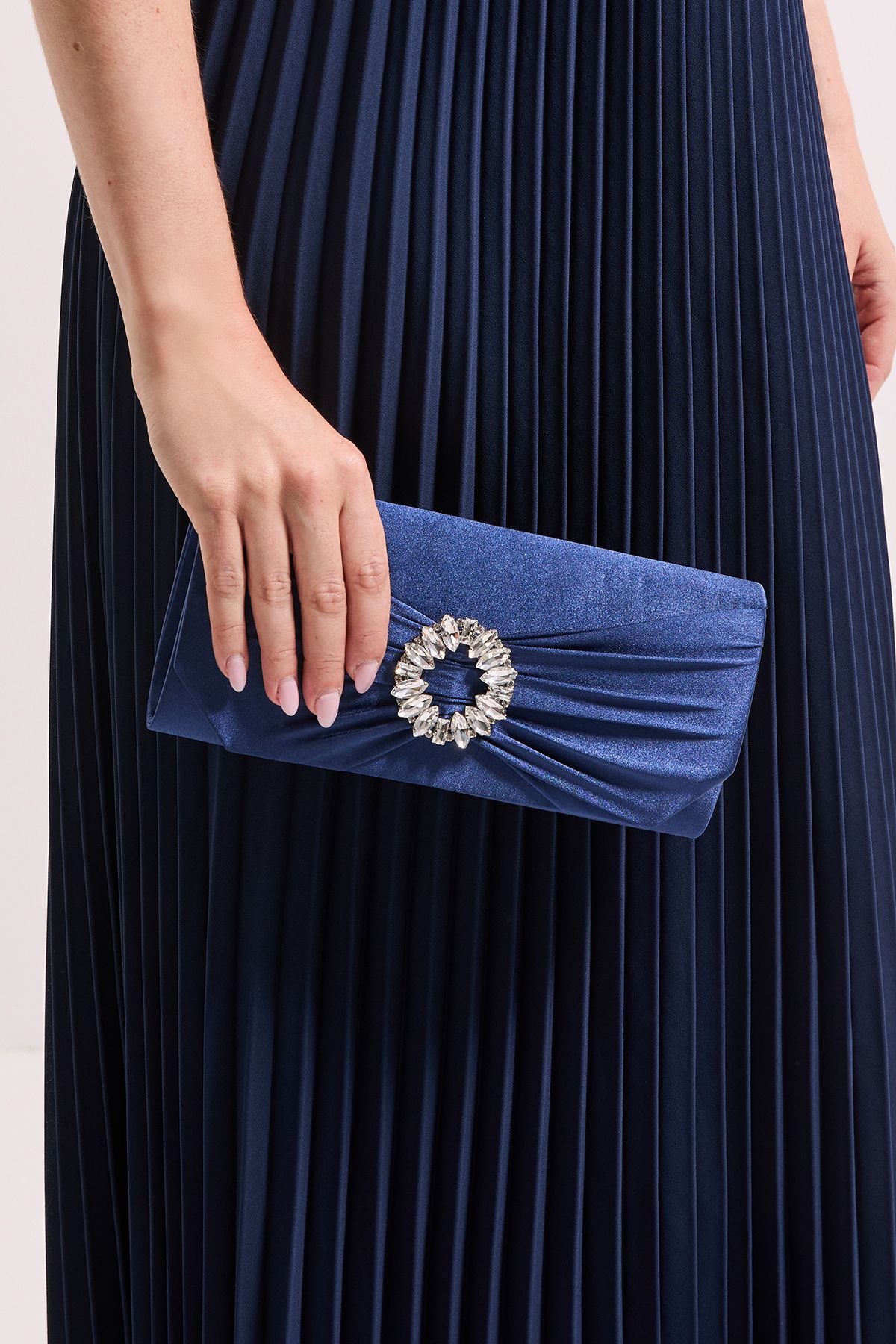 Dorothy Perkins Tyla Diamante Trim Satin Clutch Bag Navy image 2