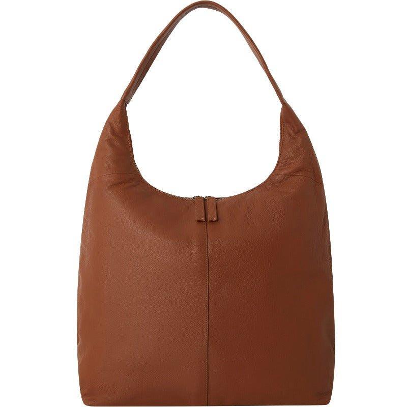Sostter Camel Large Zip Top Leather Hobo Bag | BXABD image 1