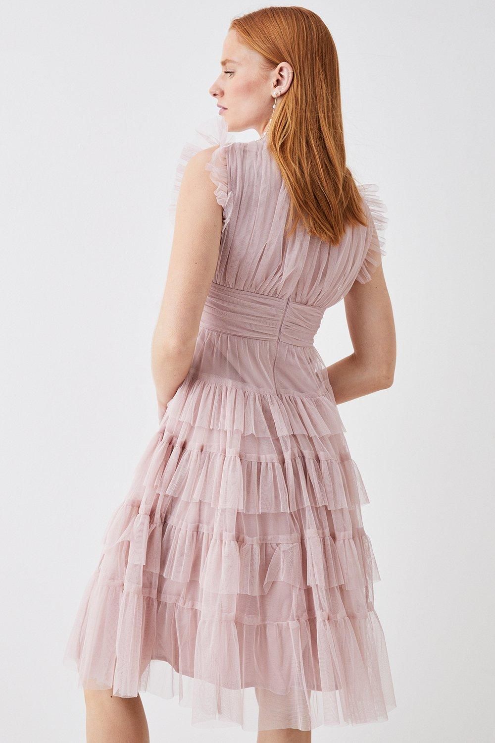 Coast Tulle Tiered Frill Sleeve Dress Blush image 3