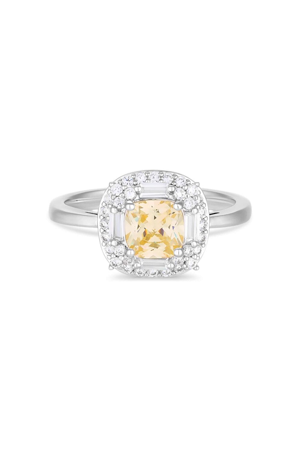 Jon Richard Rhodium Plated Canary Yellow Cubic Zirconia Emerald Cut Halo Ring image 1