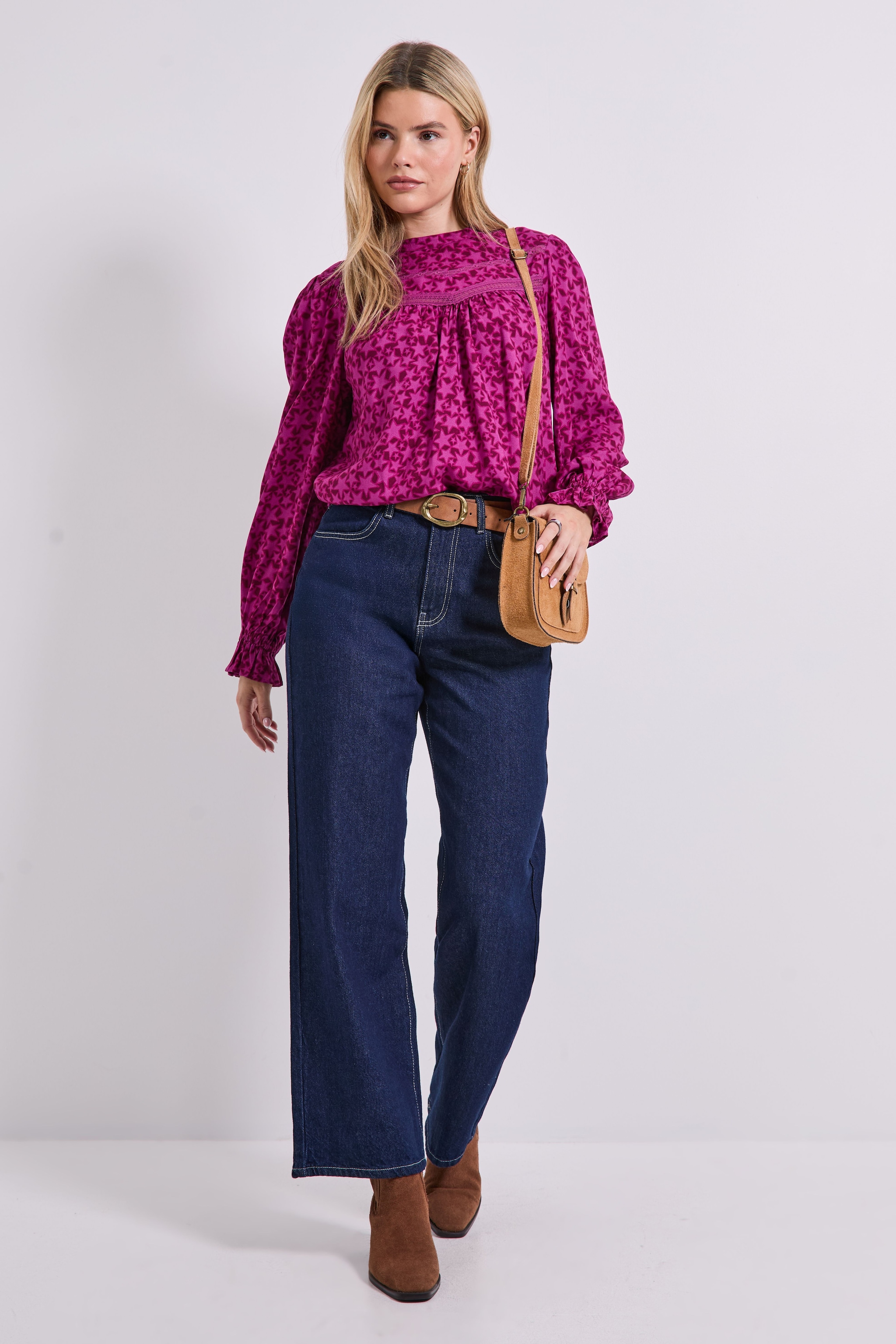 Dorothy Perkins Lace Detail Printed Boho Blouse Berry image 1