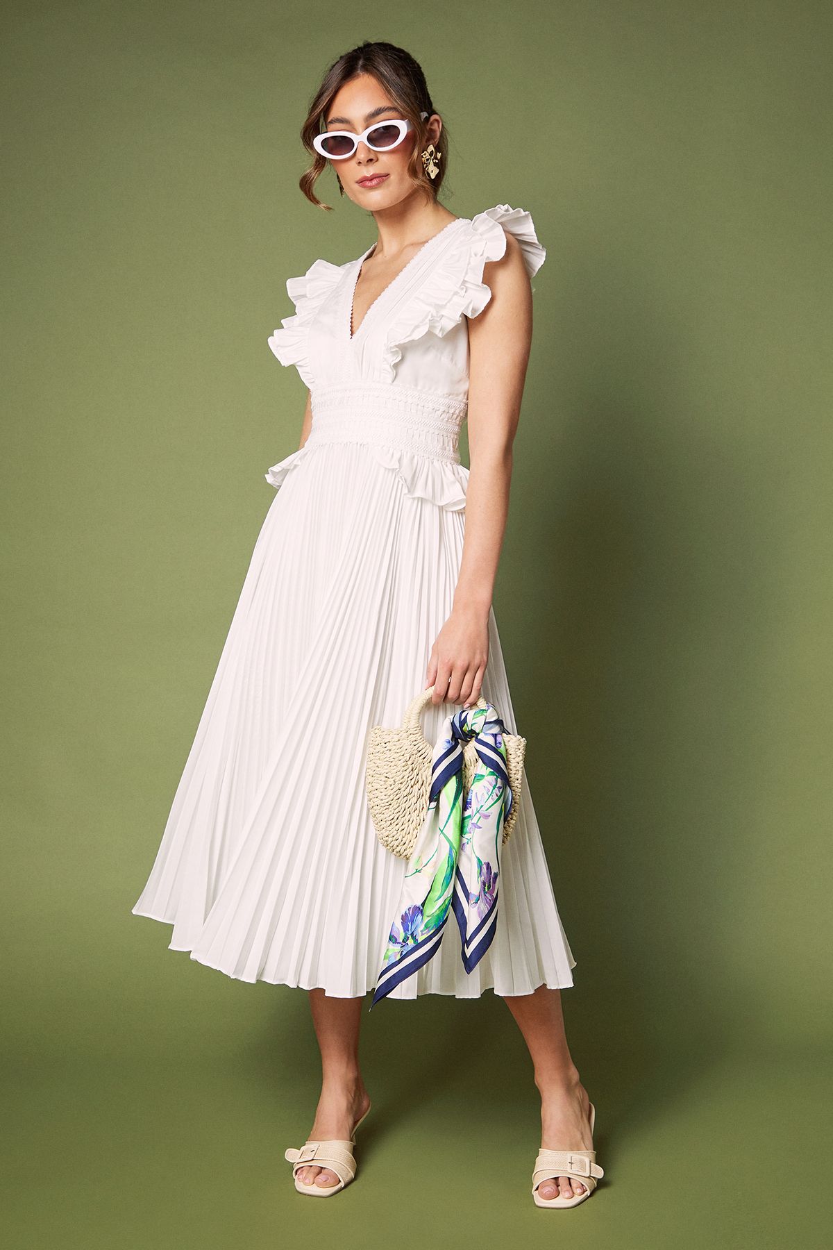 Coast Cotton Pleated Skirt Frill Dress White image 1