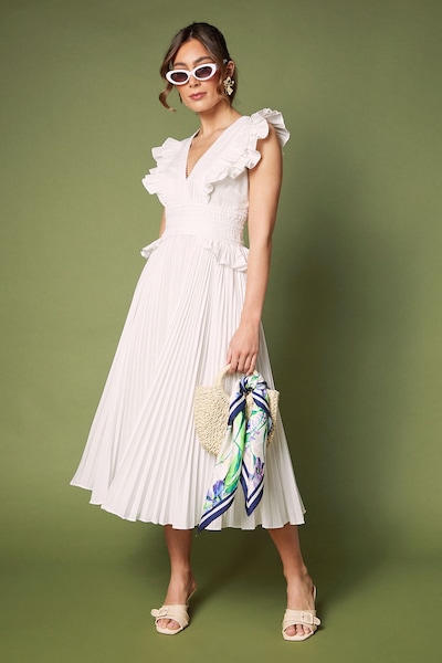 Coast Cotton Pleated Skirt Frill Dress White