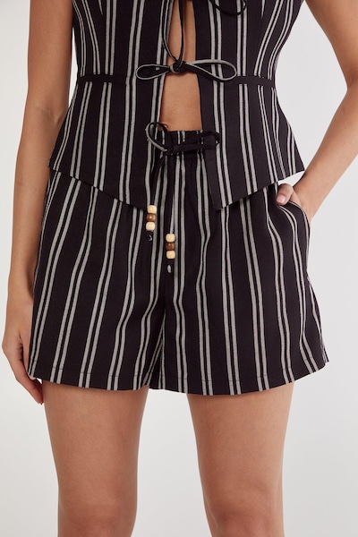 NastyGal (Az) Stripe Tailored Beaded Tie Front Shorts Black