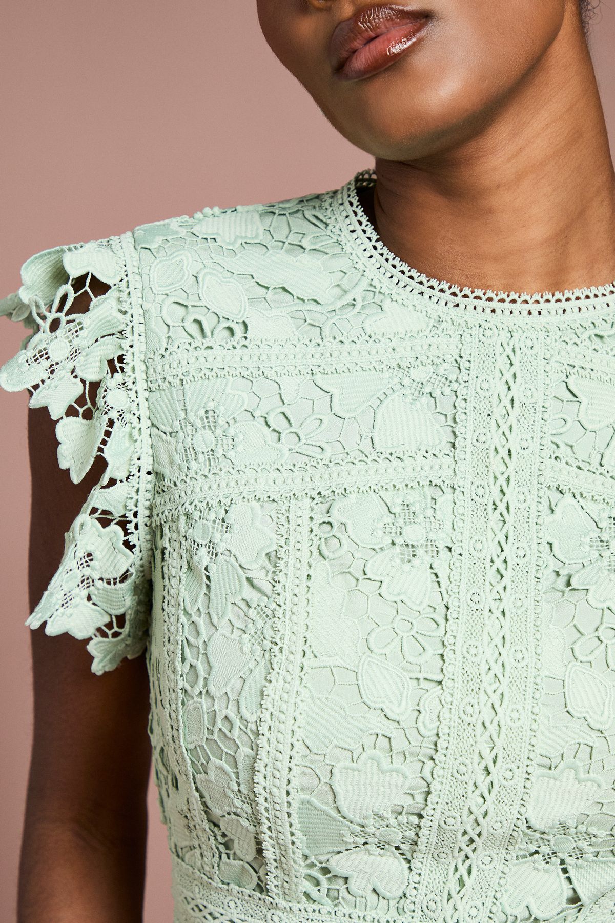 Coast Flutter Sleeve Lace Top Pleated Skirt Midi Dress Sage image 5