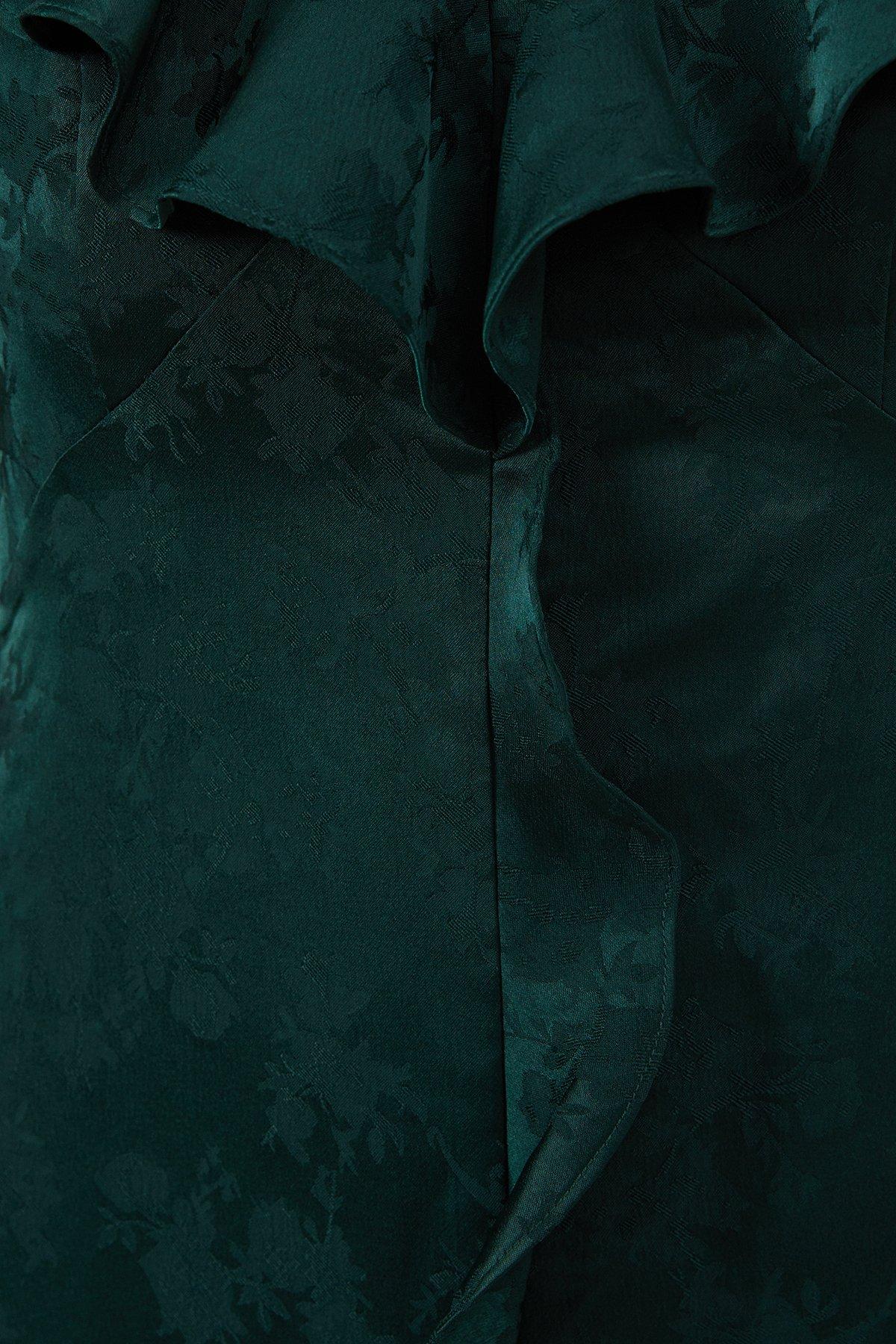 Oasis Satin Jacquard Ruffle V Neck Bridesmaids Dress Emerald image 5