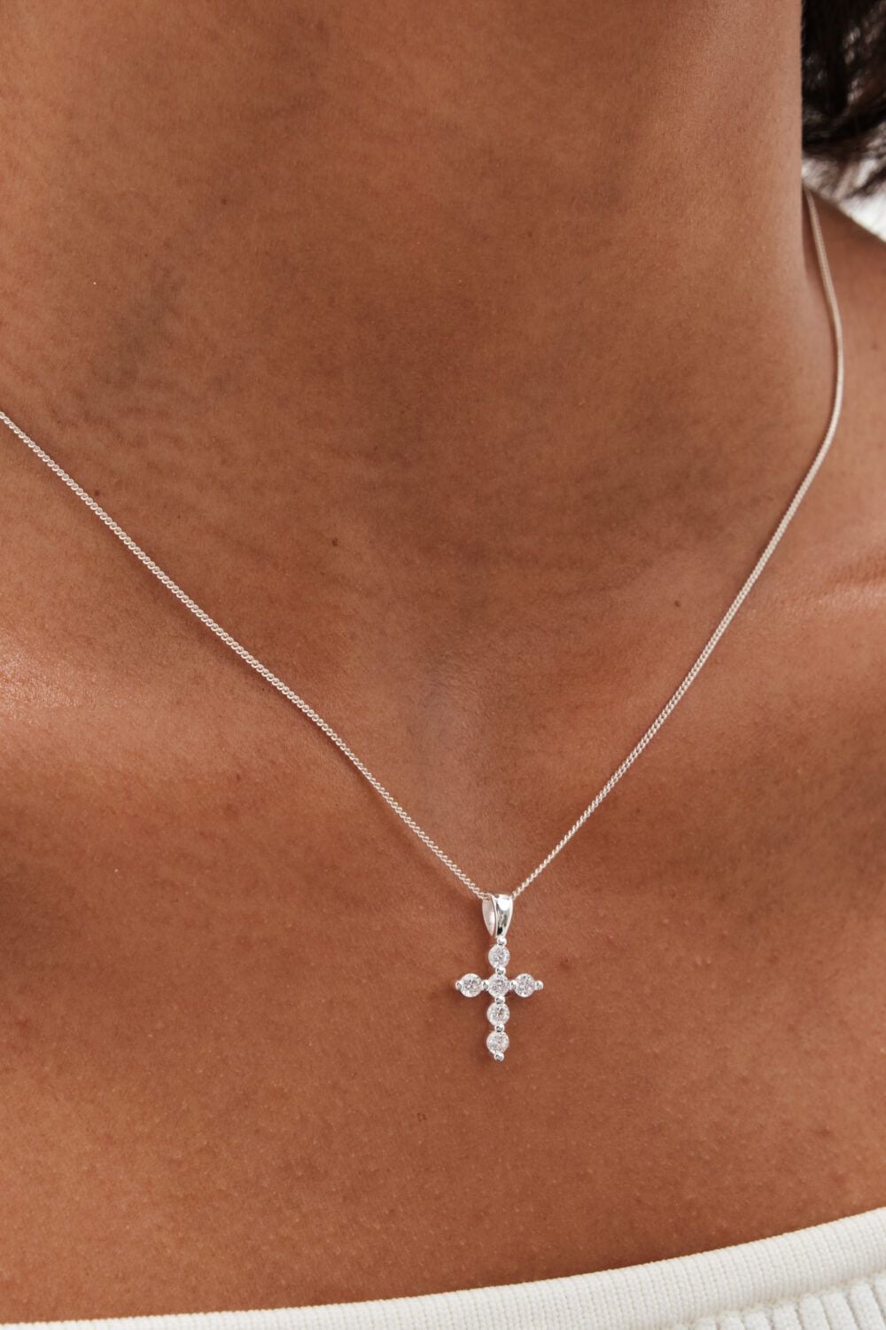 Simply Silver Sterling Silver 925 Cubic Zirconia Mini Cross Pendant image 2