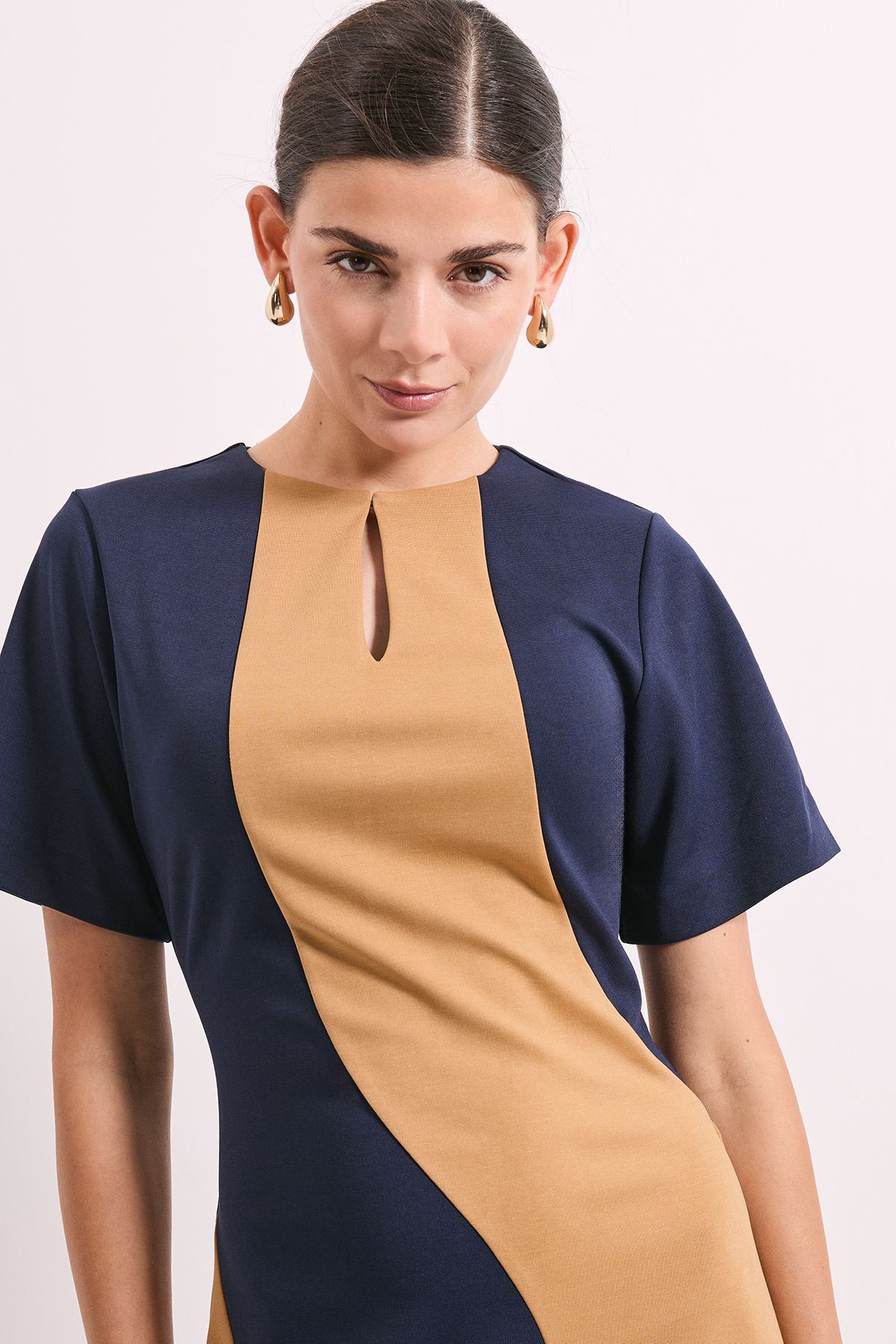Principles Colour Block Ponte Detail Midi Dress Camel image 3