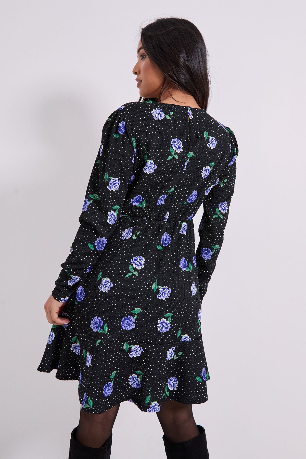 Dorothy Perkins Petite Wrap Skirt Detail Jersey Mini Dress Blue image 3