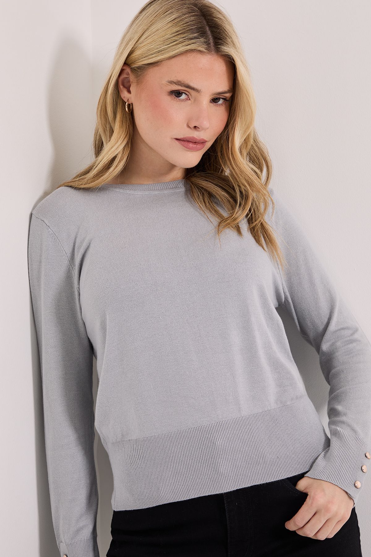 Dorothy Perkins Grey Crew Neck Button Cuff Jumper Grey image 4