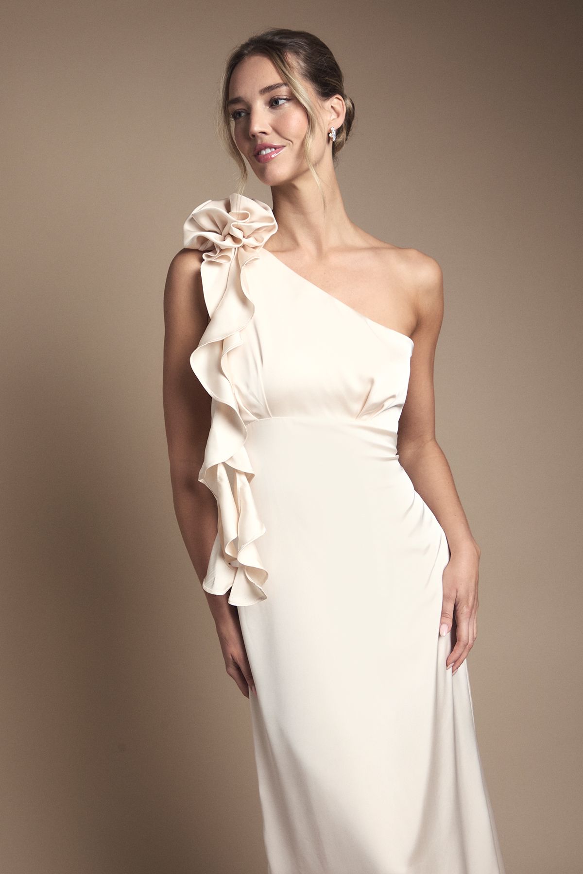 Oasis Oasis By Coast Corsage One Shoulder Maxi Bridesmaid Dress Champagne image 2