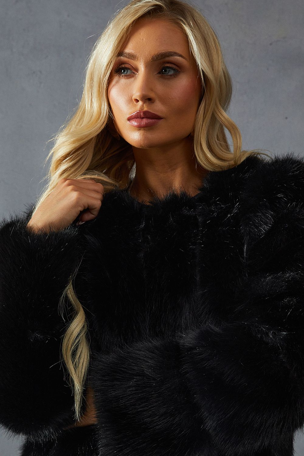 MissPap Premium Faux Fur Panelled Coat Black image 2