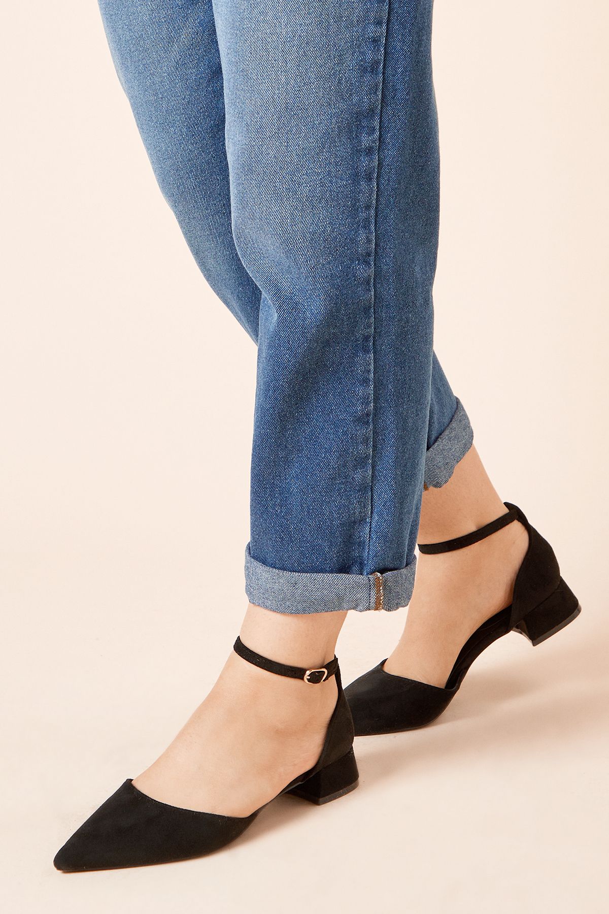 Dorothy Perkins Bennie Faux Suede Pointed Low Block Heel Court Shoes Natural Black image 3