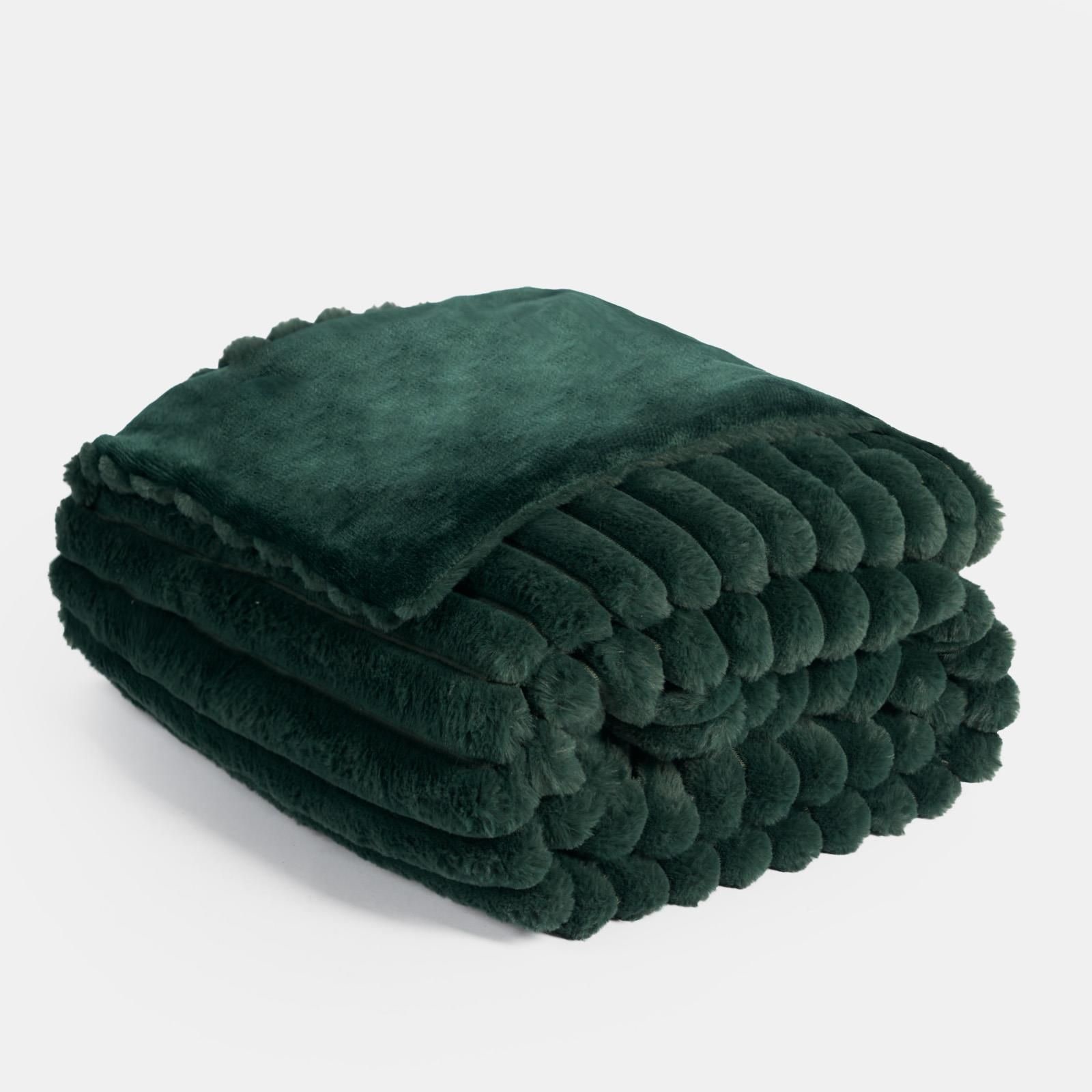 OHS Faux Fur Ribbed Fleece Throw Over Bed Blanket Winter Warm Supersoft image 4