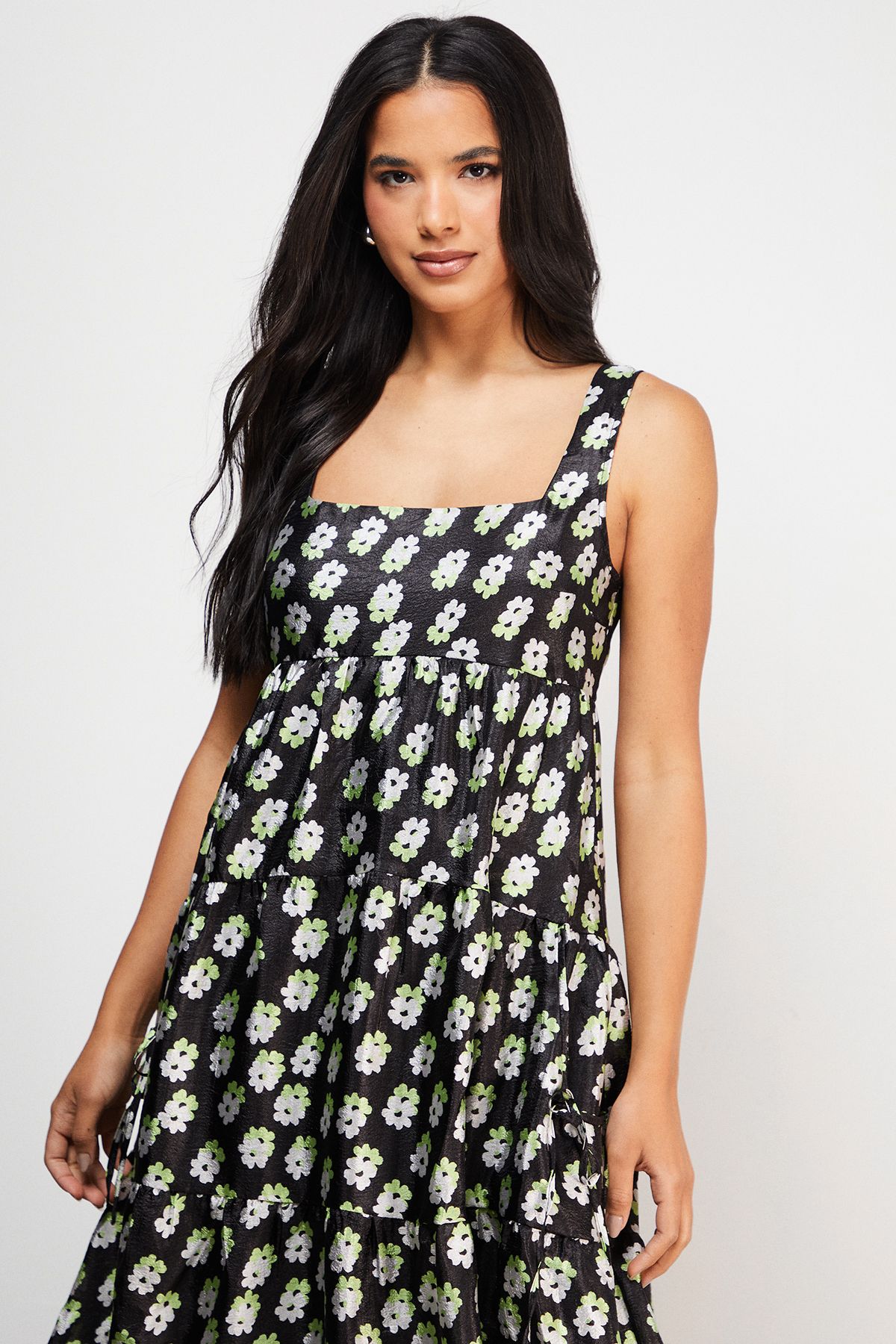 Warehouse Square Neck Smock Midi Dress With Below Pocket Floral image 2