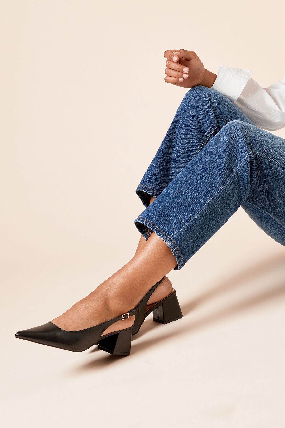 Dorothy Perkins Patricia Faux Leather Slingback Medium Block Heel Court Shoes Black image 2