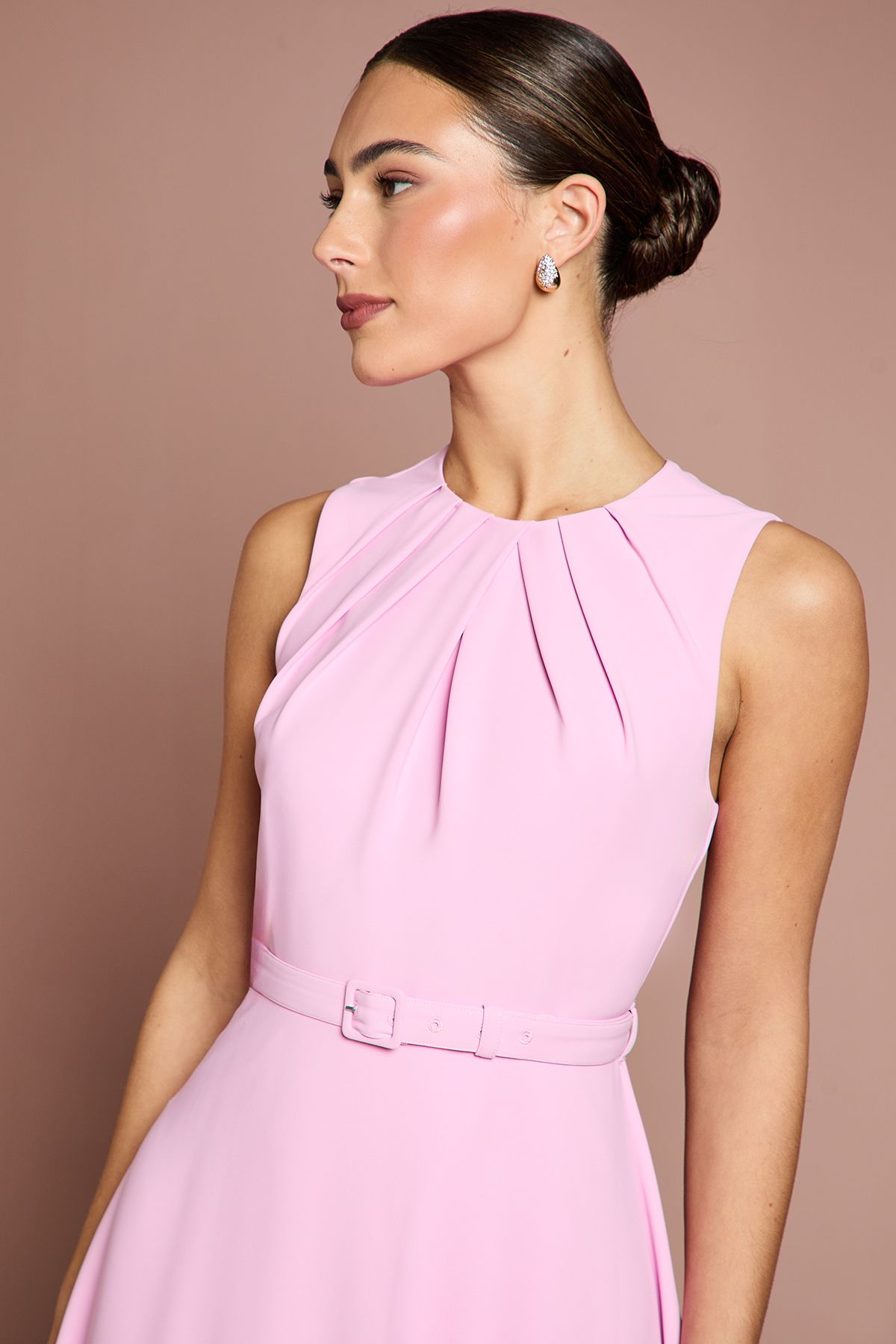 Coast Pleated Neckline Belted Hanky Hem Dress Pink image 4