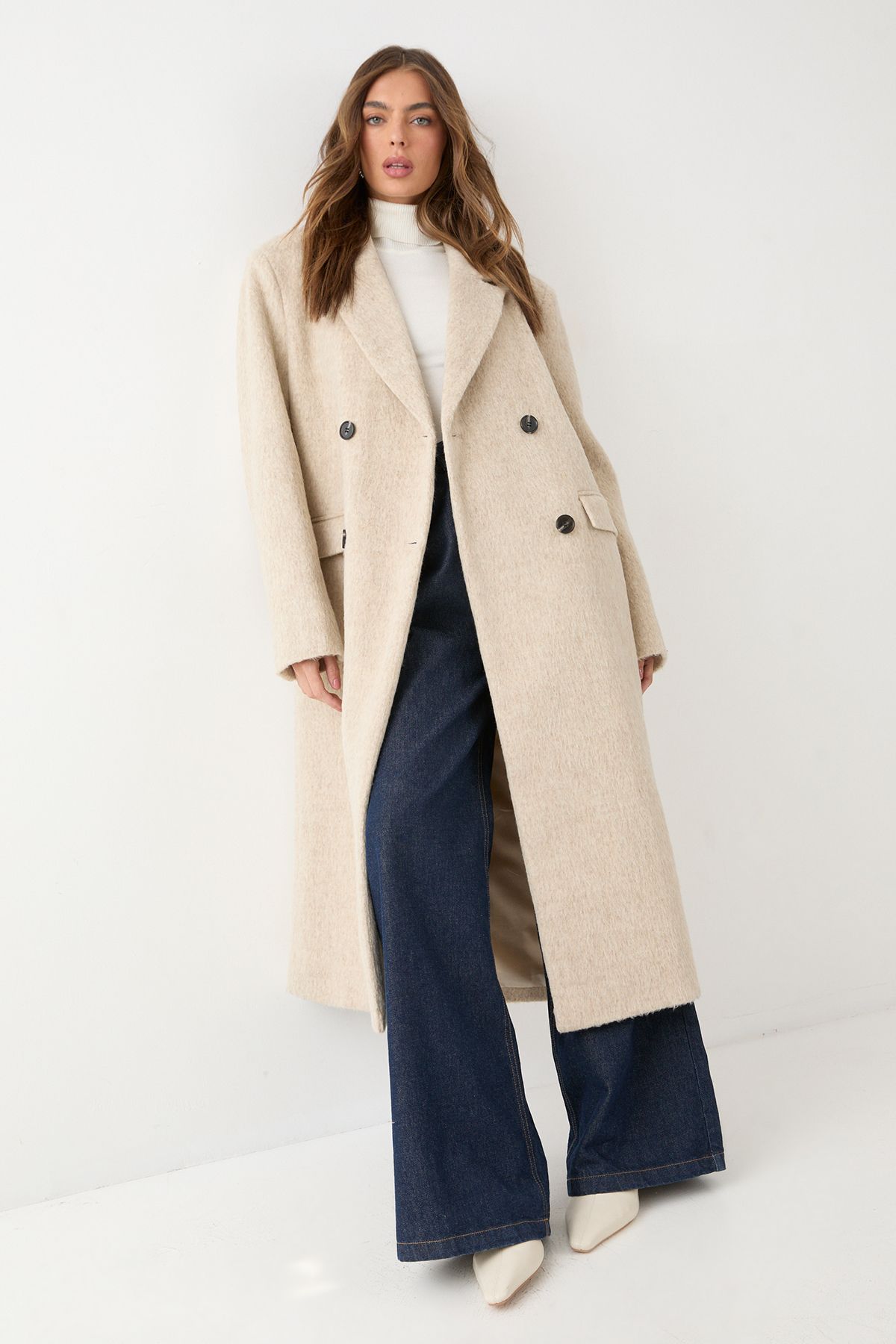 MissPap Wool Look Structured Shoulder Coat Tan image 2