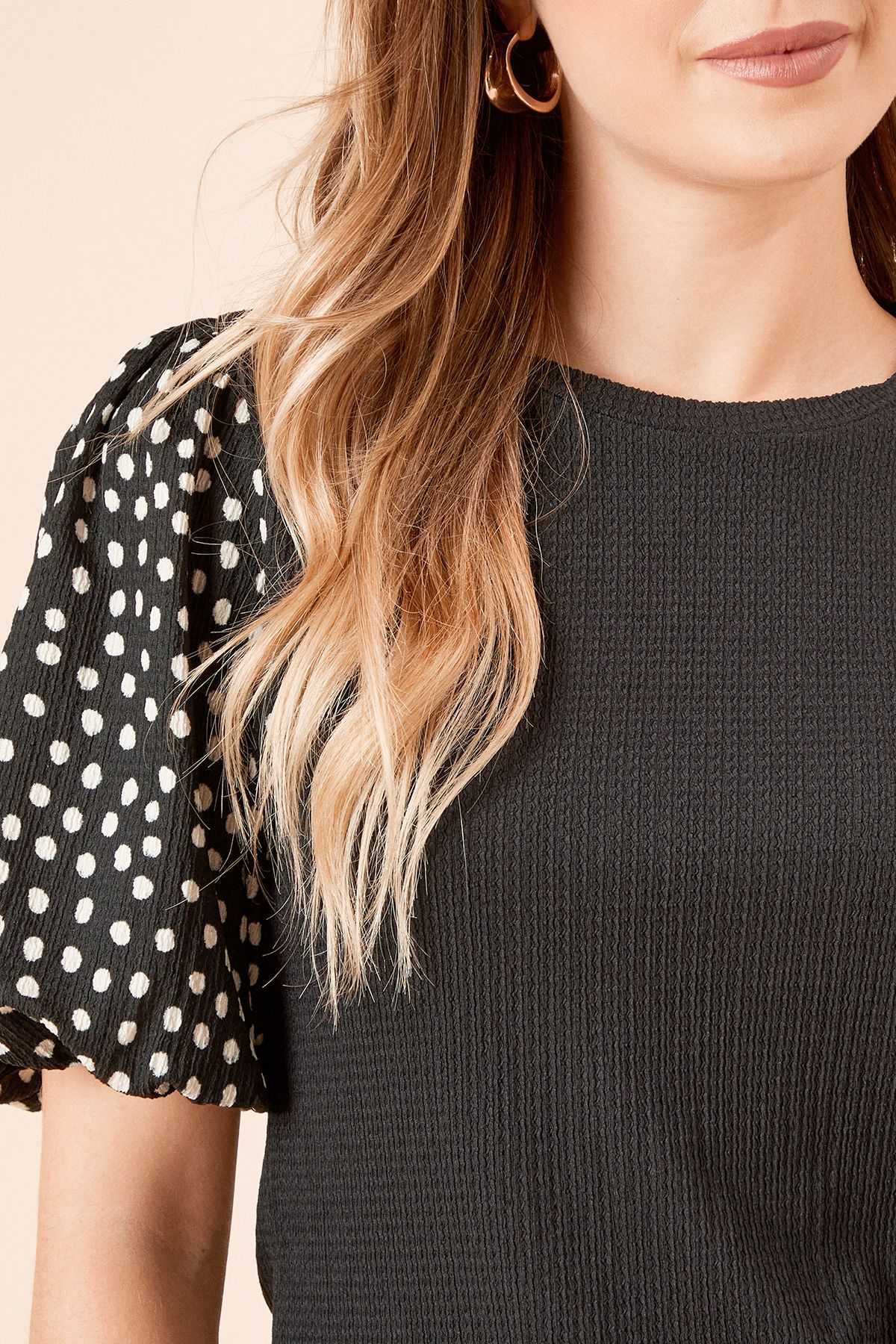 Dorothy Perkins Mono Spot Printed Puff Sleeve Top Mono image 5