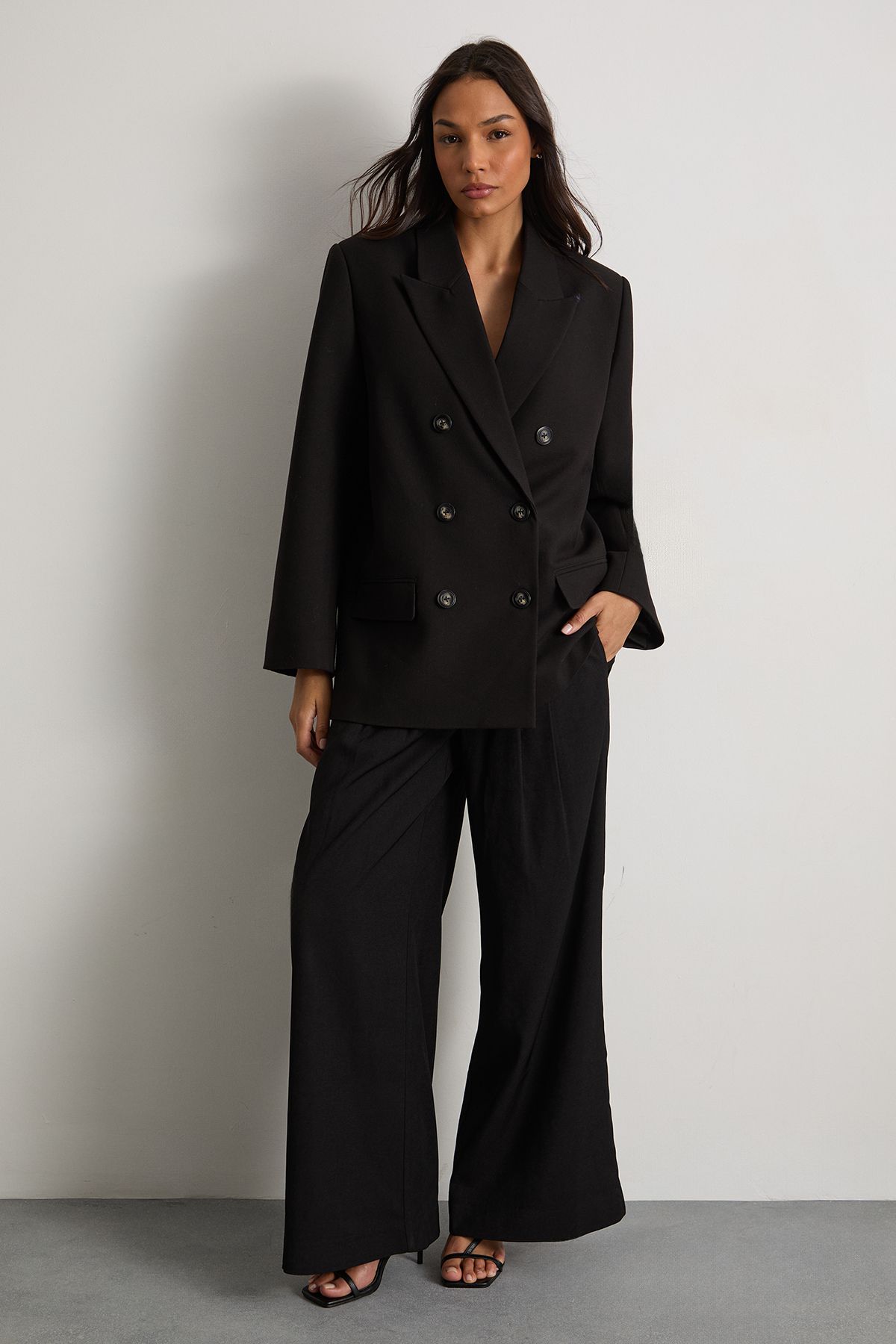 Warehouse Premium Double Breasted Blazer Black image 2