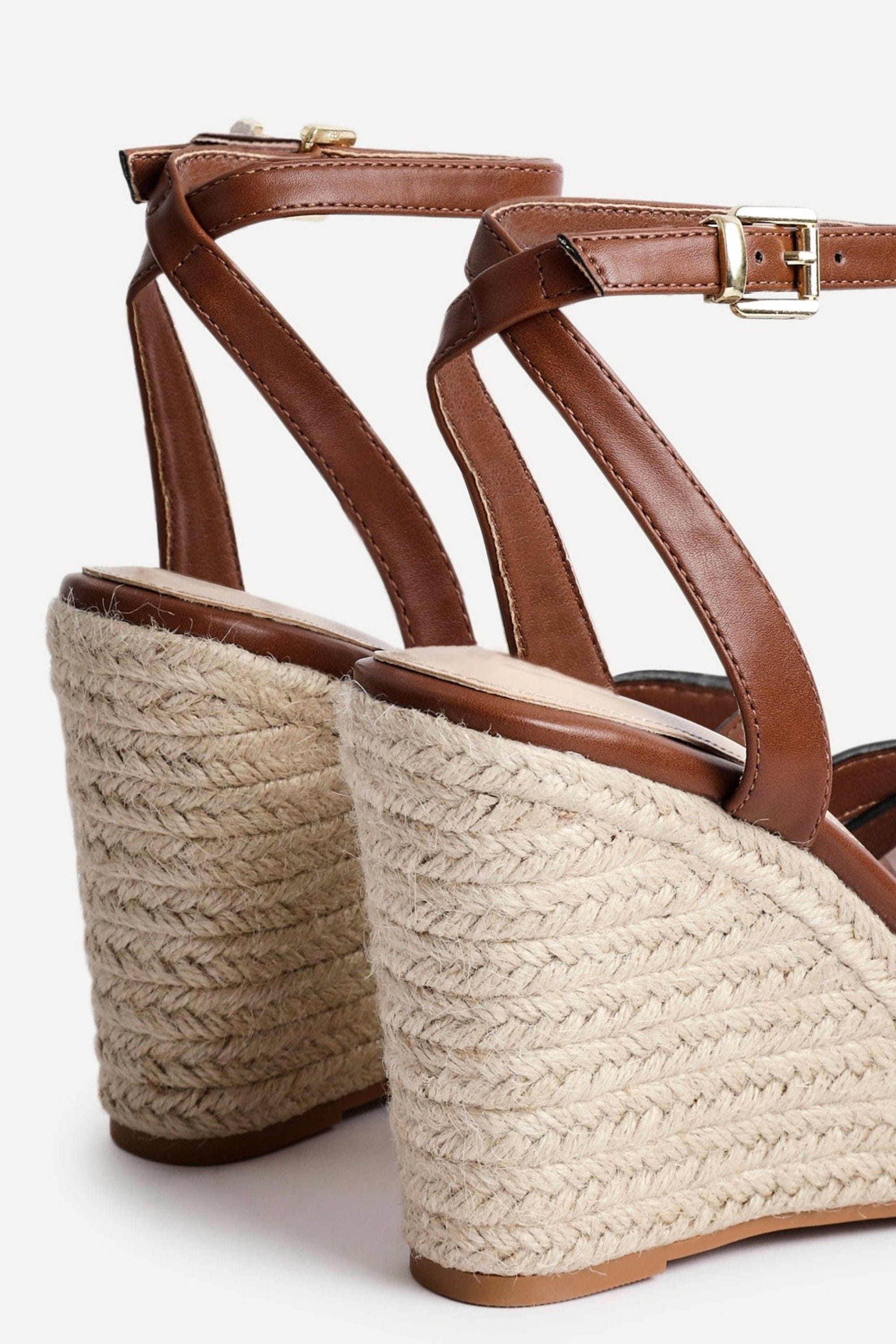 Linzi Goddess Brown Faux Leather Espadrille Wedges image 5