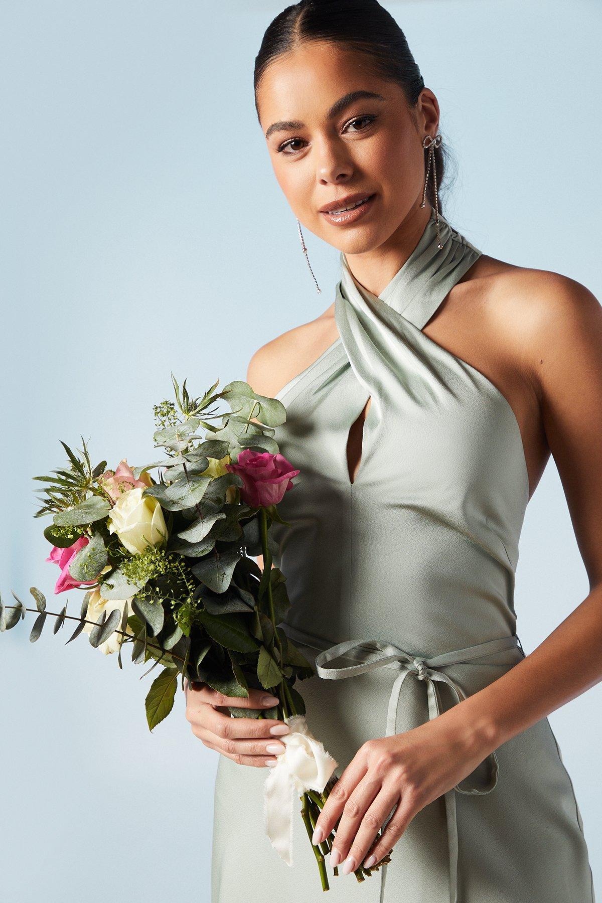 Oasis Cross Front Halterneck Bridesmaids Dress Sage image 4