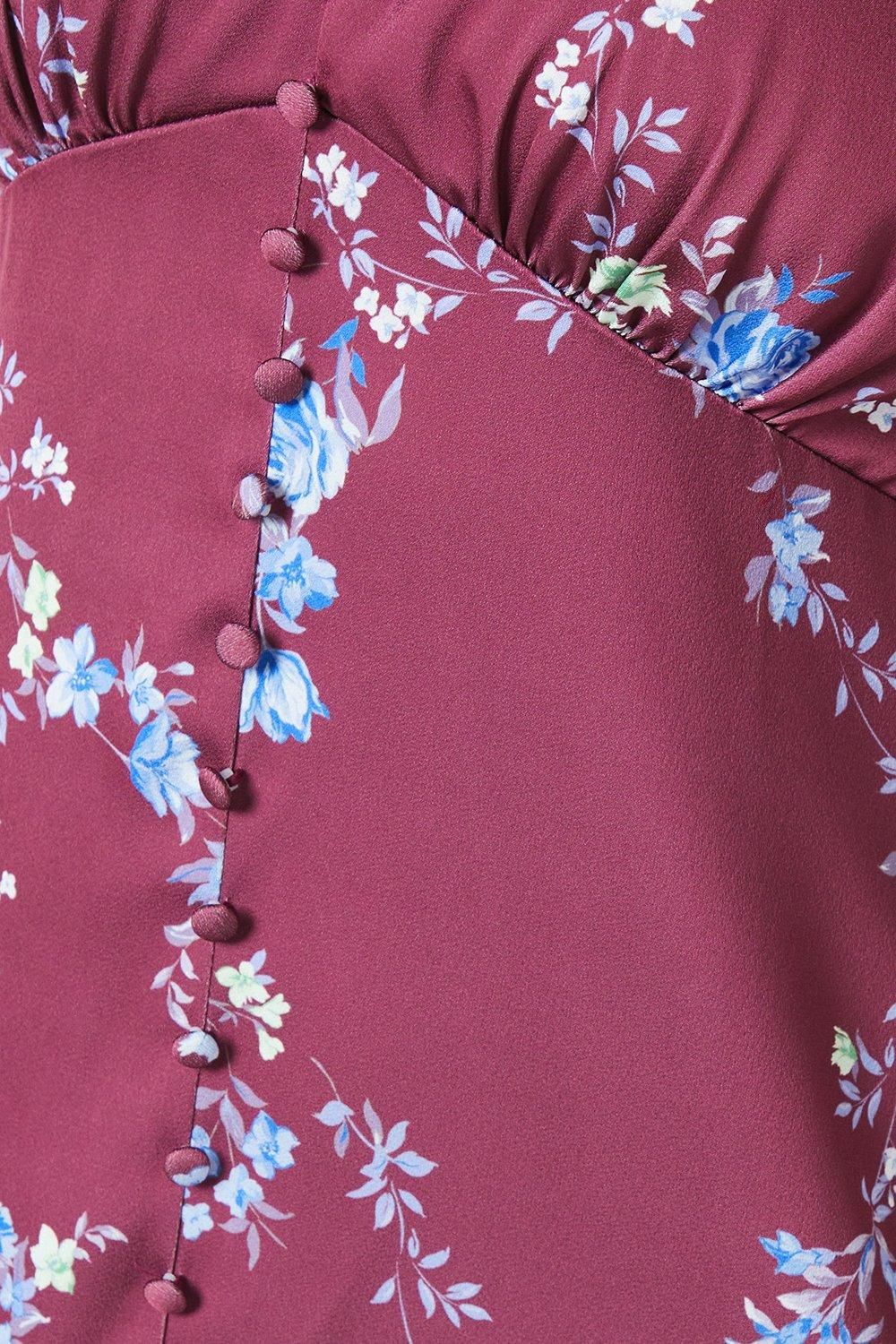 Oasis Occasion Petite Satin Button Midi Dress Wine image 5