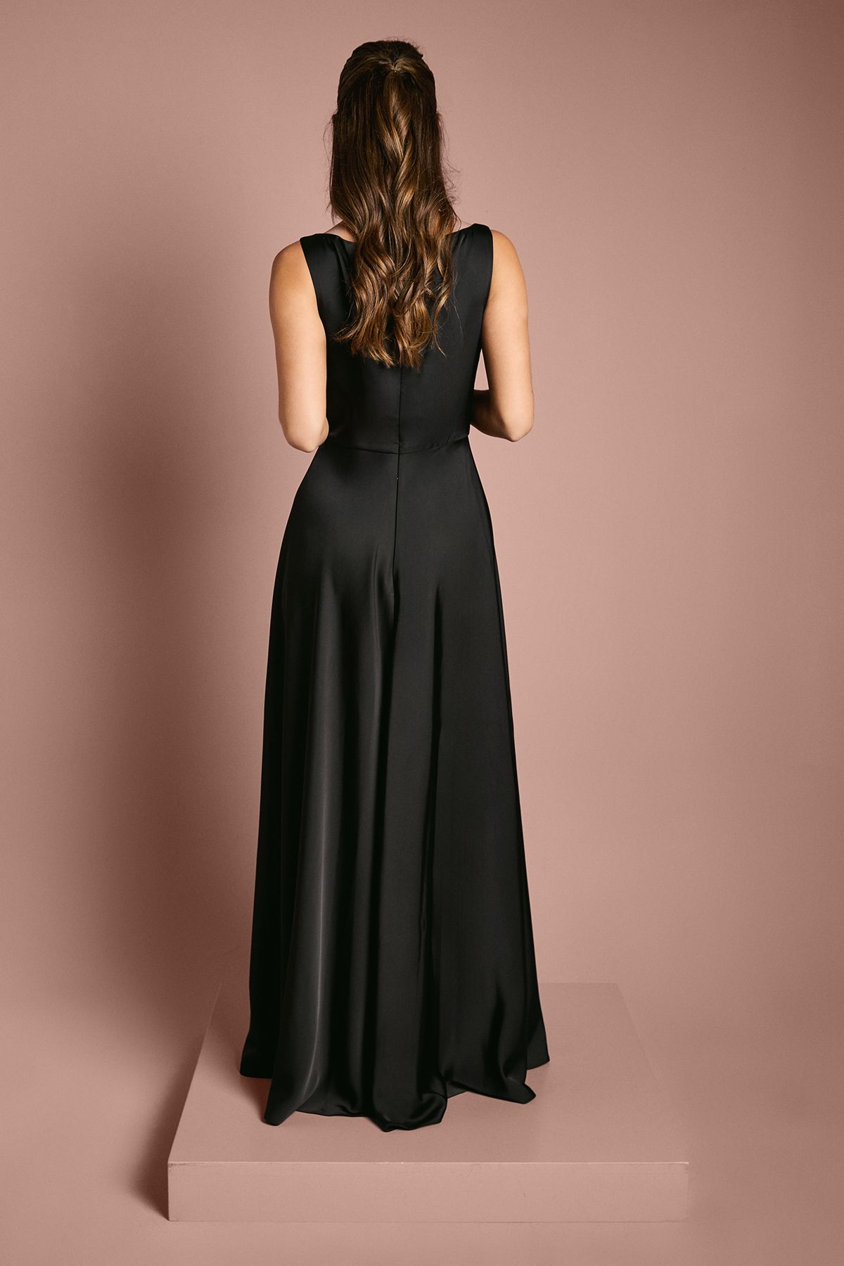 Coast Coast Honoured Sleeveless Cowl Neck Satin Maxi Bridesmaid Dress Black image 3