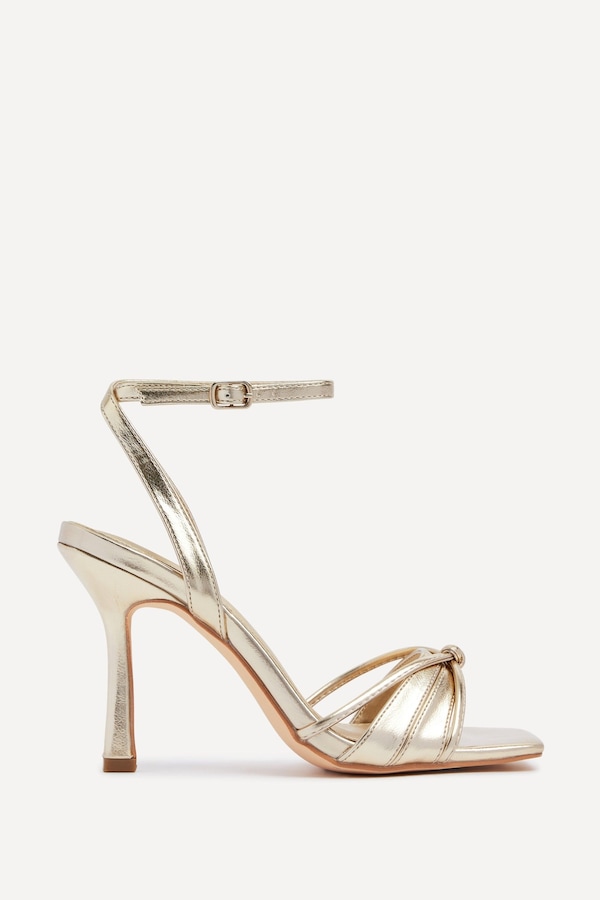 Linzi Nola Gold Faux Leather Square Toe Heeled Sandal