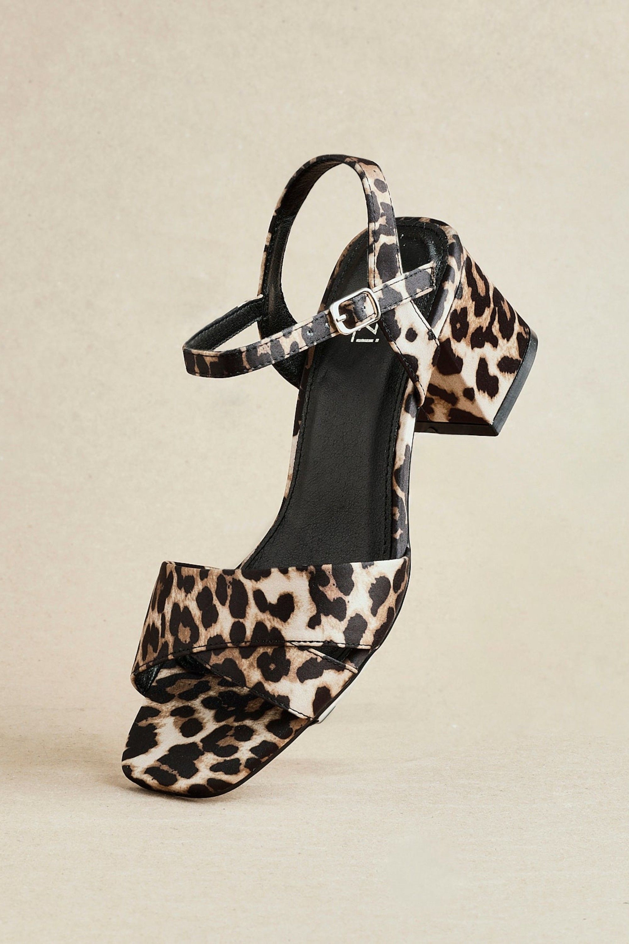Linzi Vivian Wide Fit Leopard Print Satin Block Heeled Sandals image 2