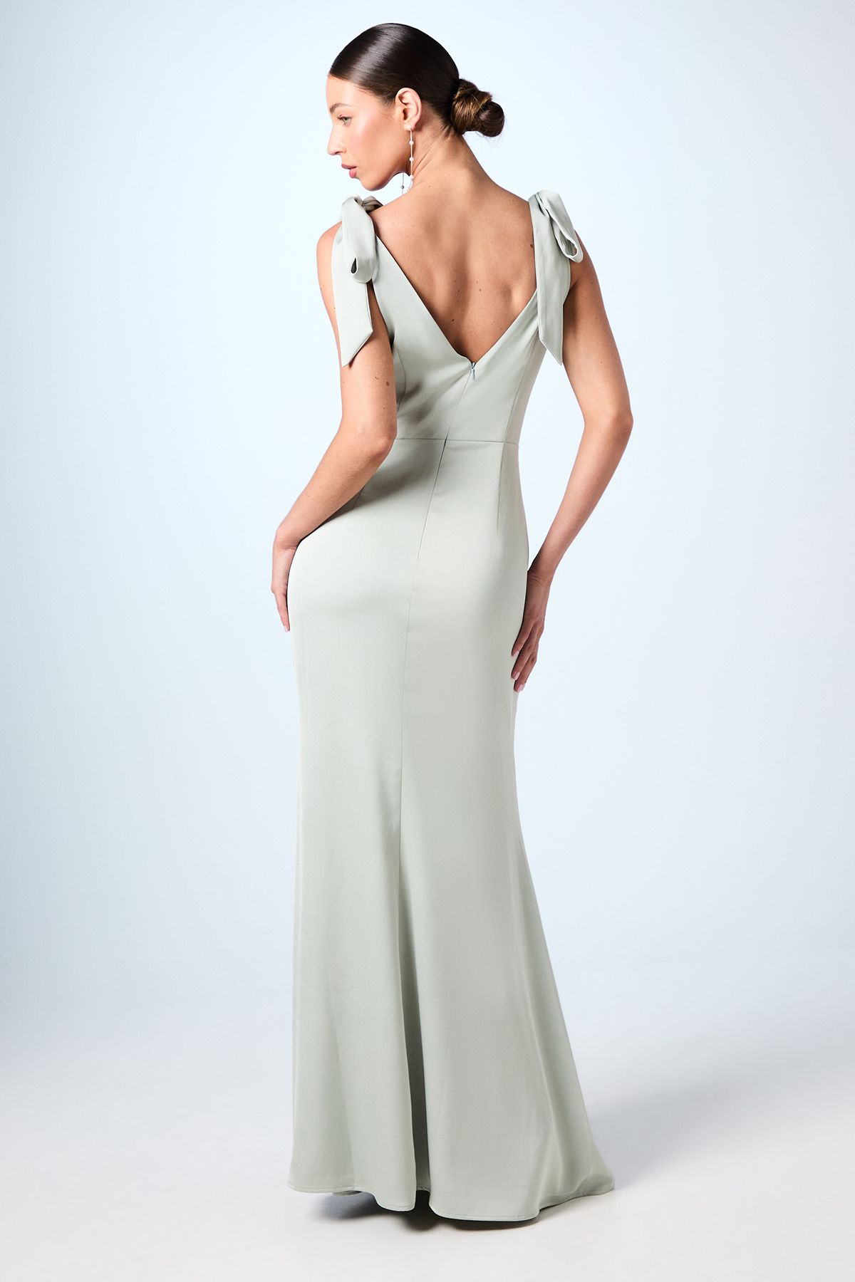 Coast Coast Honoured Satin Back Crepe V Neck Tie Shoulder Maxi Bridesmaid Dress Sage image 3