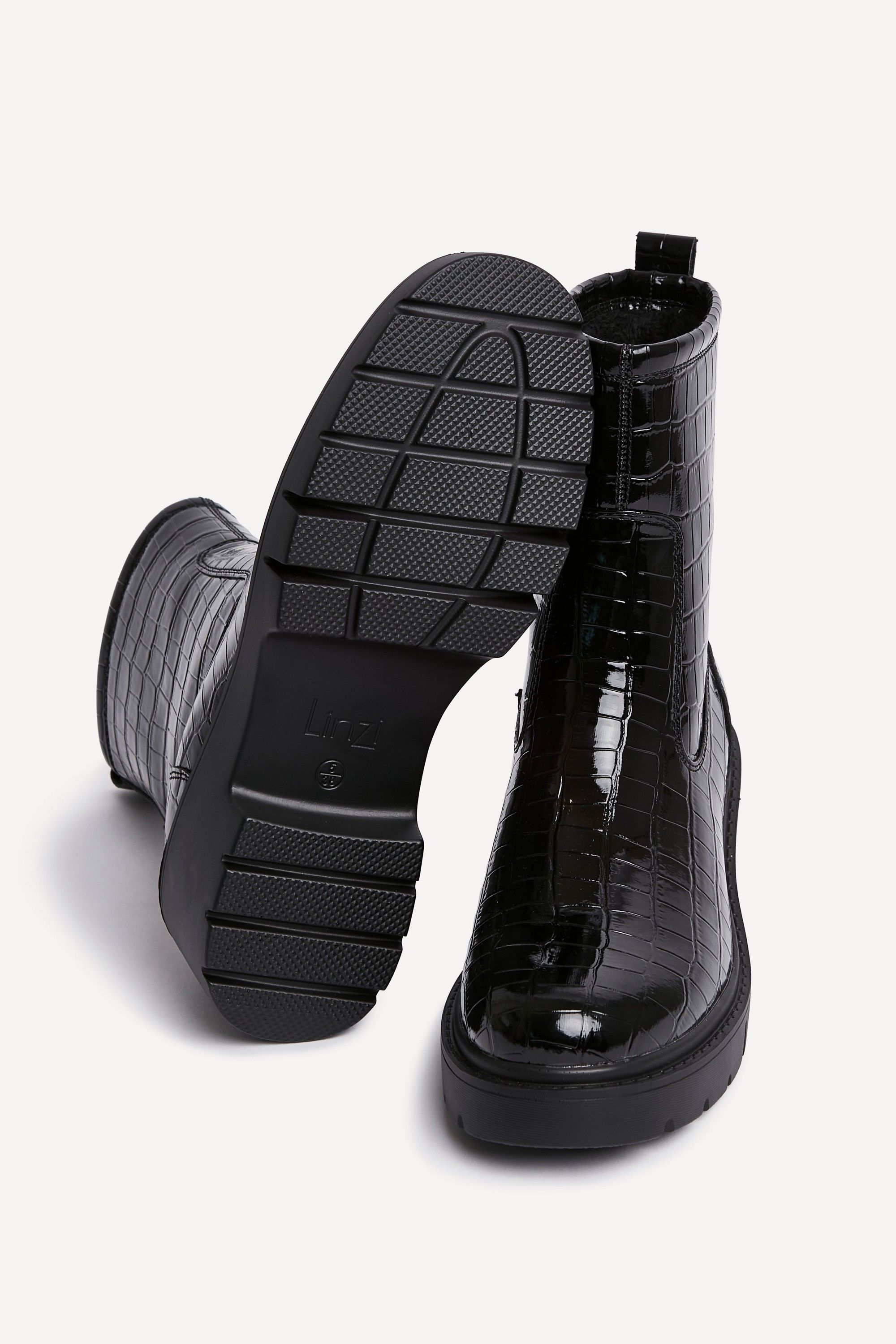 Linzi Limited Black Faux Croc Leather Ankle Boot image 5