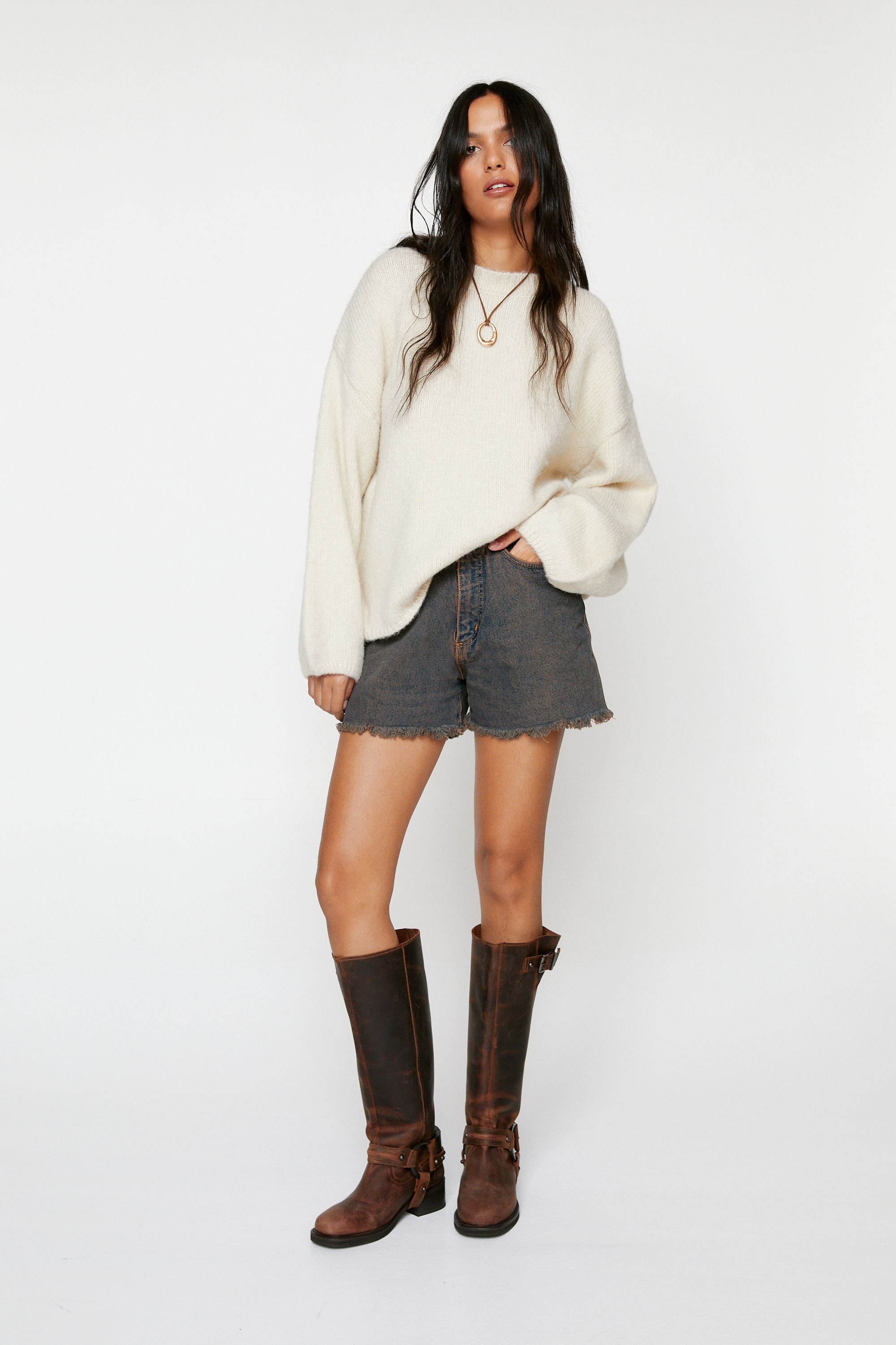 NastyGal Oversized Crew Neck Jumper Ecru image 2