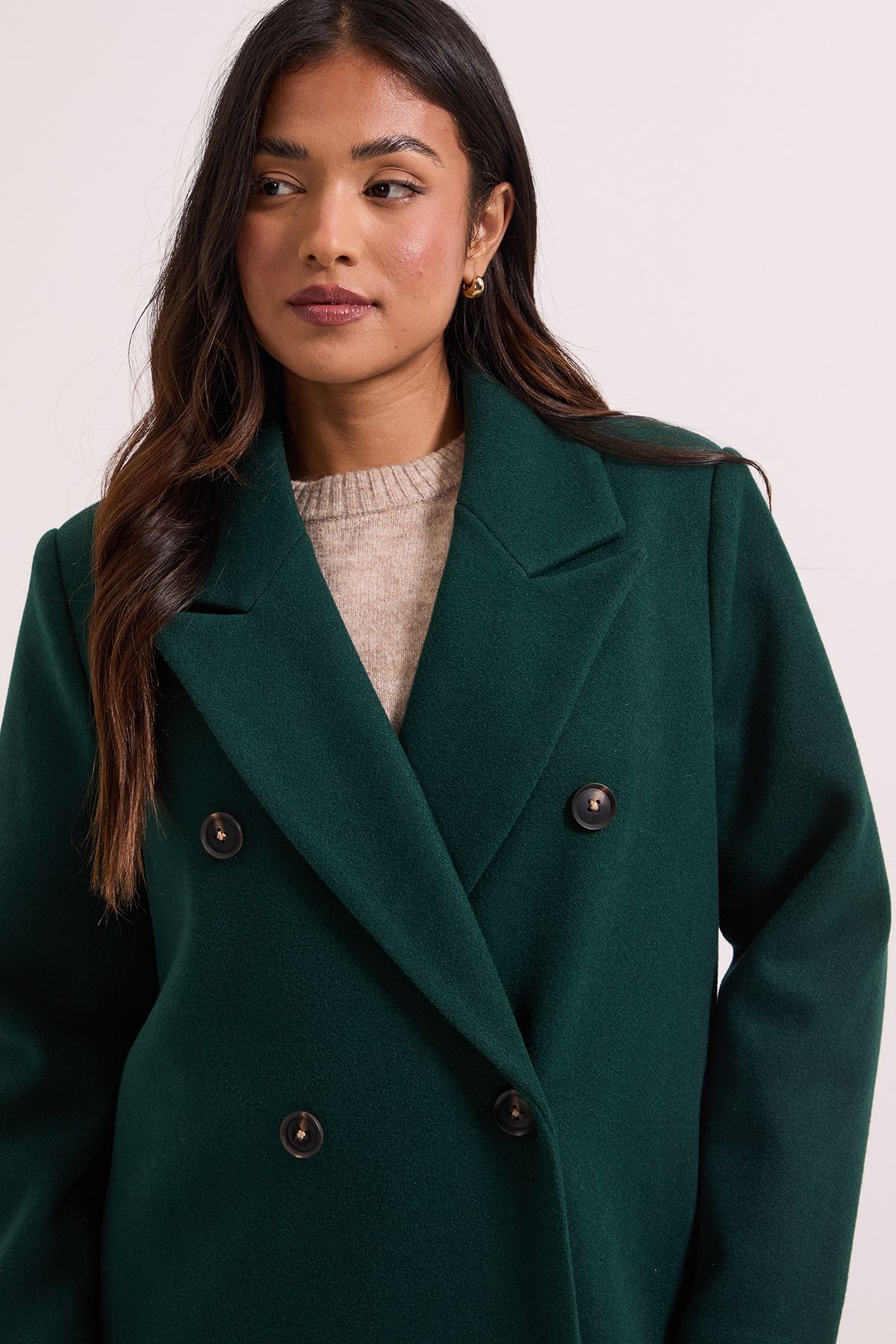 Dorothy Perkins Petite Maxi Length Double Breasted Coat Dark Green image 3