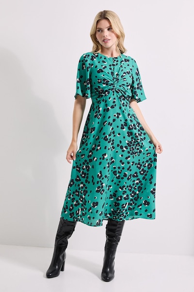 Dorothy Perkins Green Animal Twist Front Angel Sleeve Midi Dress Animal