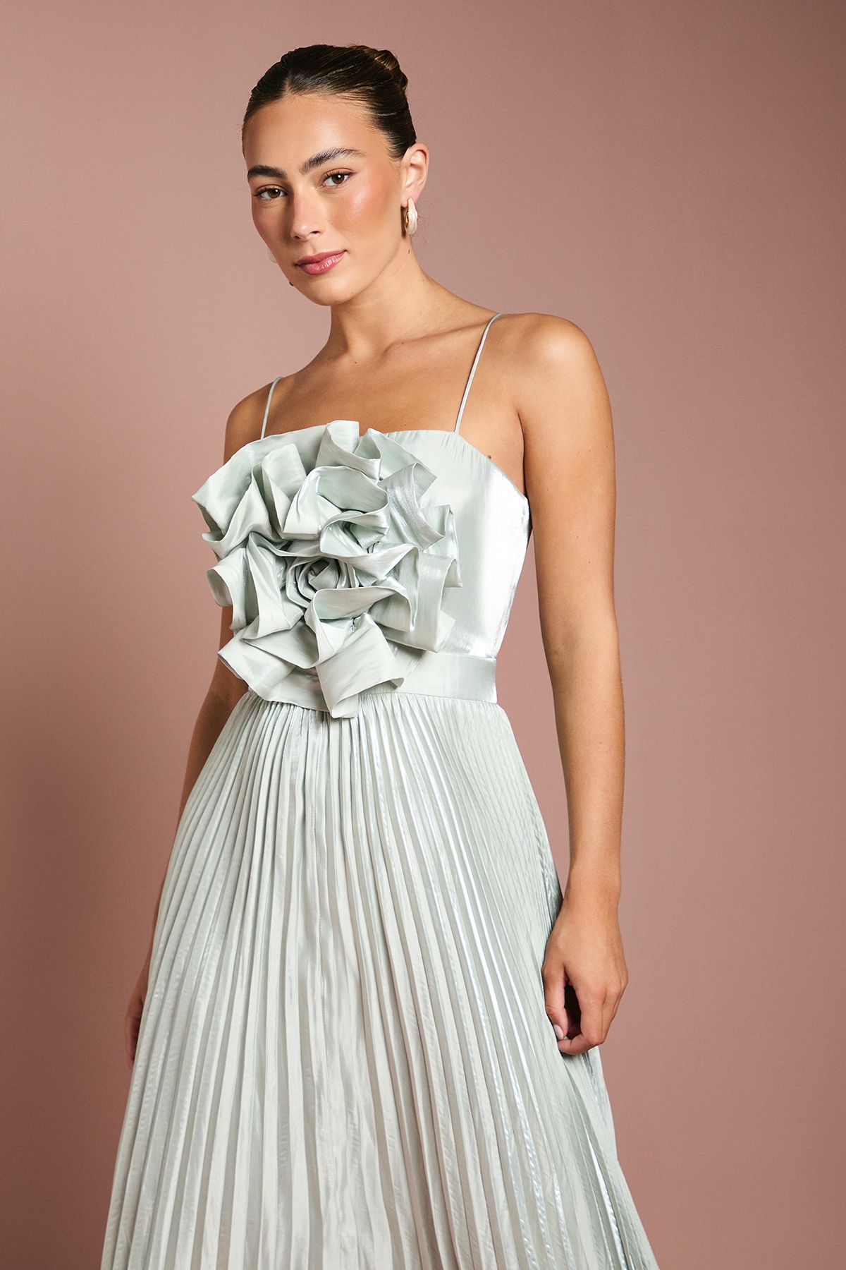 Coast Metallic Strappy Pleated Corsage Maxi Dress Silver image 2
