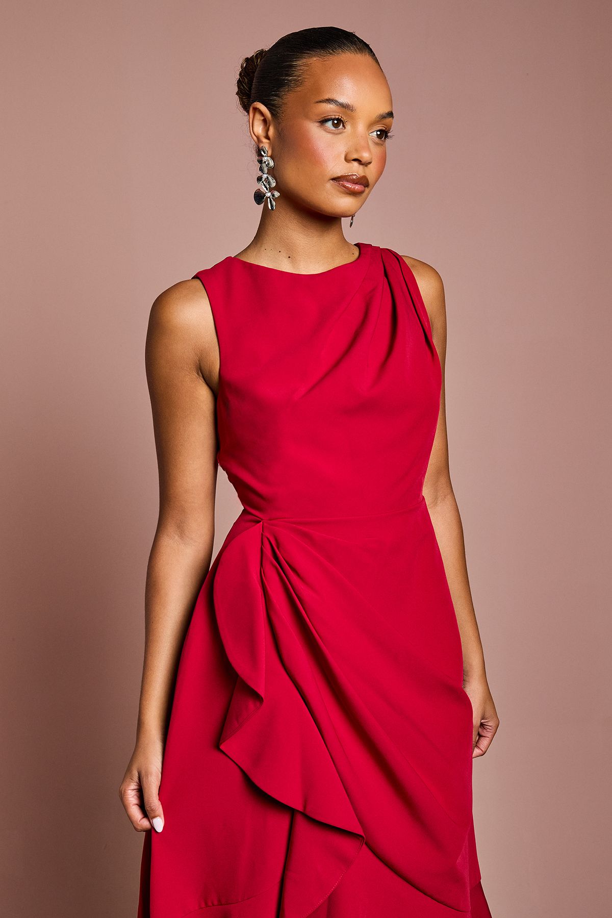 Coast Petite Crepe Ruffle Dress With Low Back Berry image 4
